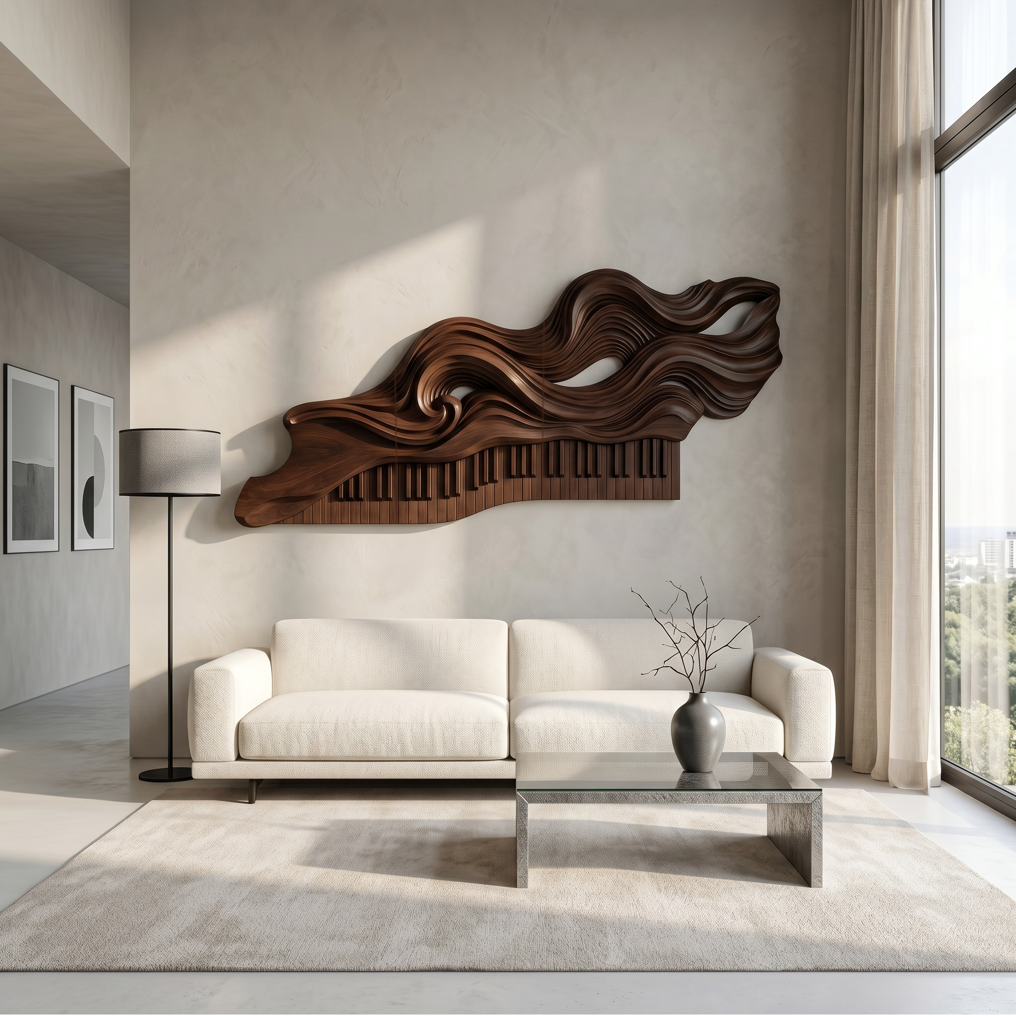 Organic Flowing Piano Melody Wooden Wall Art For Living Room