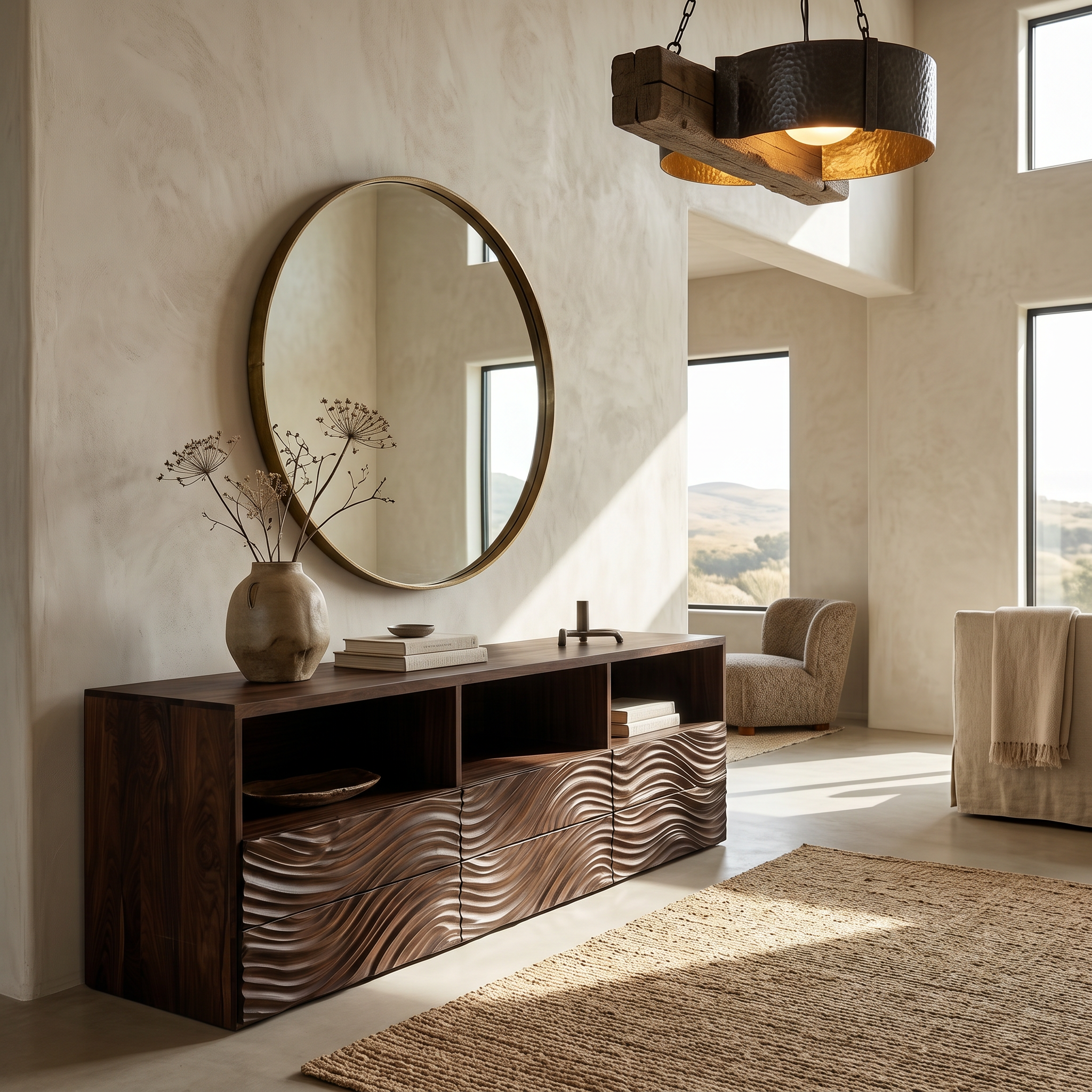 Sculptural Sideboard With Organic Relief Pattern For Living Room