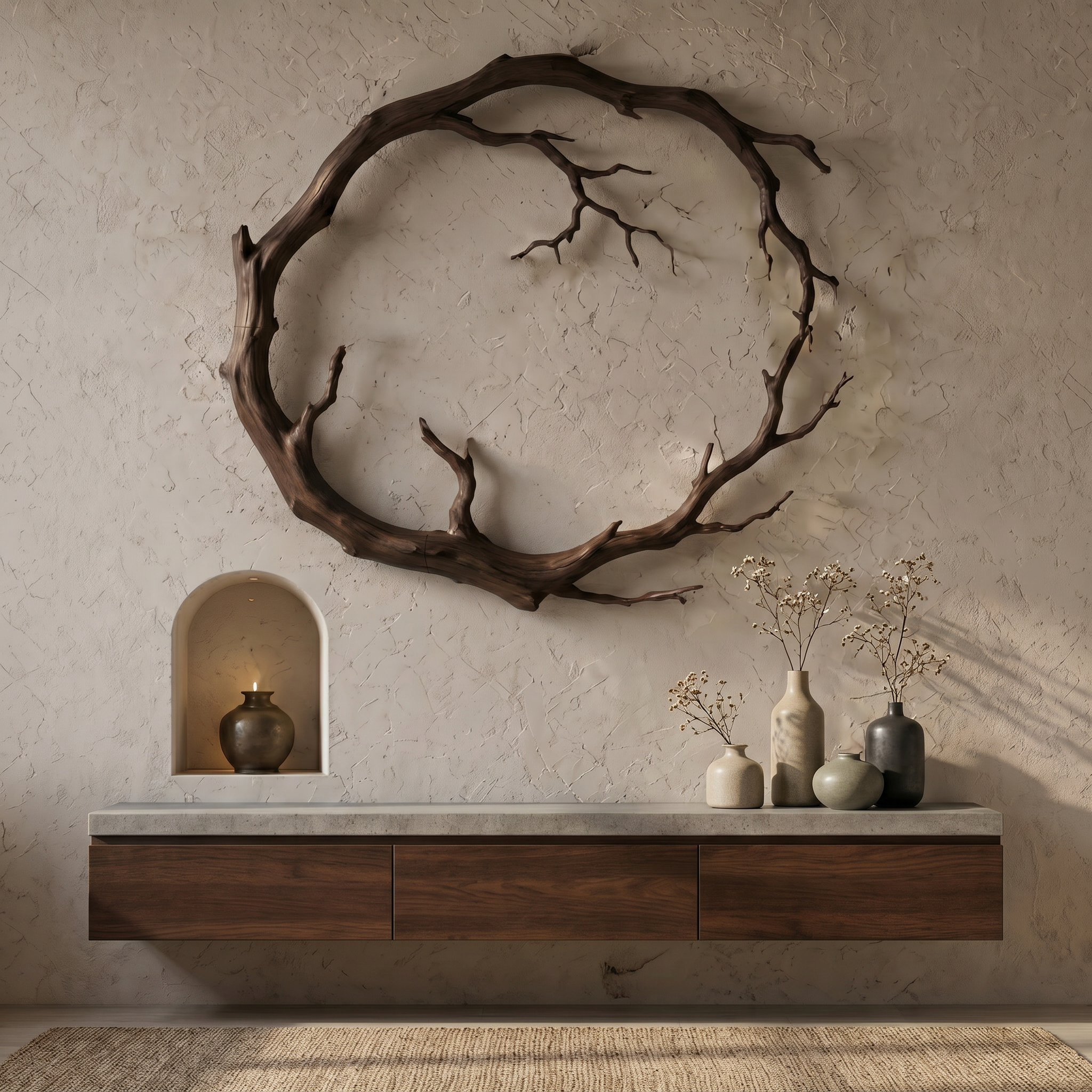 Organic Modern Wall Decor Sculptural Tree Branch Circle For Living Room