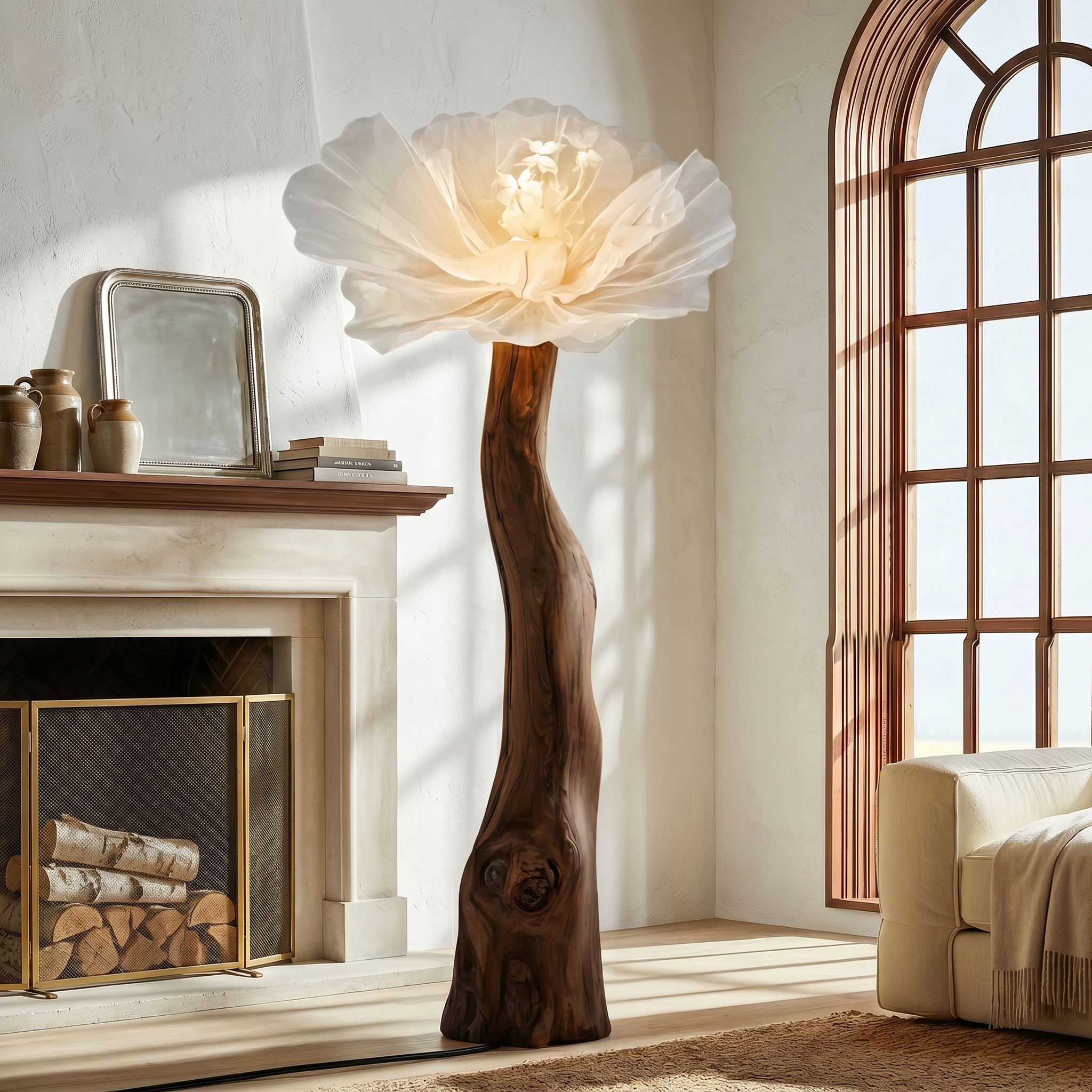 Sculptural Standing Lamp Organic Blossom Form For Living Room