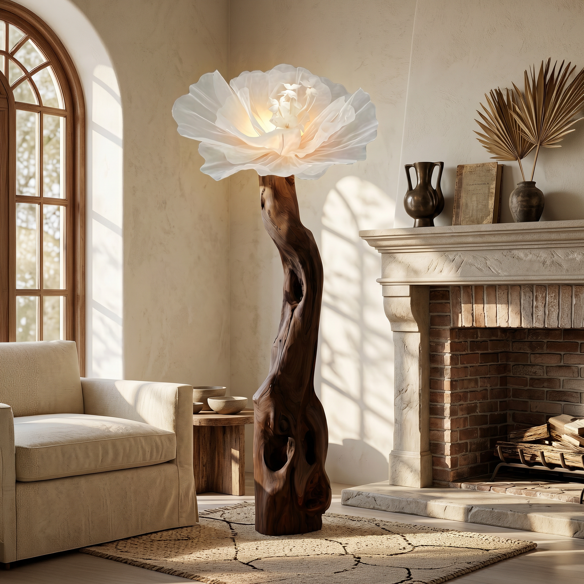 Organic Modern Floor Lamp Handcrafted Flower Sculpture For Living Room
