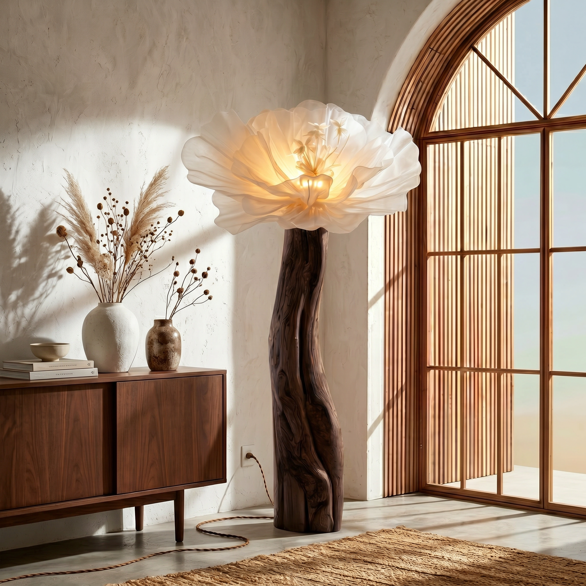 Statement Floor Lamp Nature Inspired Flower Sculpture For Living Room
