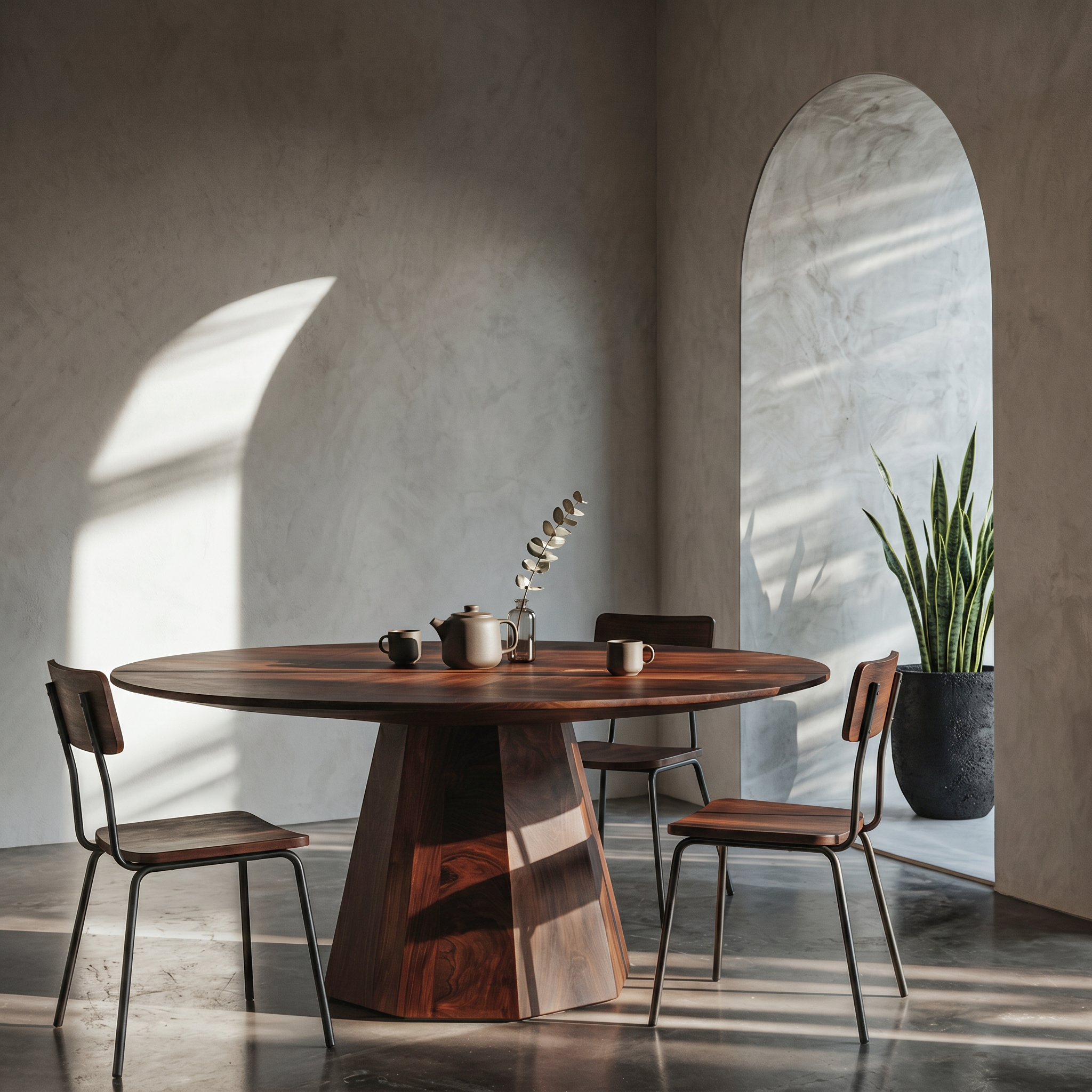 Organic Dining Table With Solid Wood Top And Sculptural Pedestal Base For Dining Room