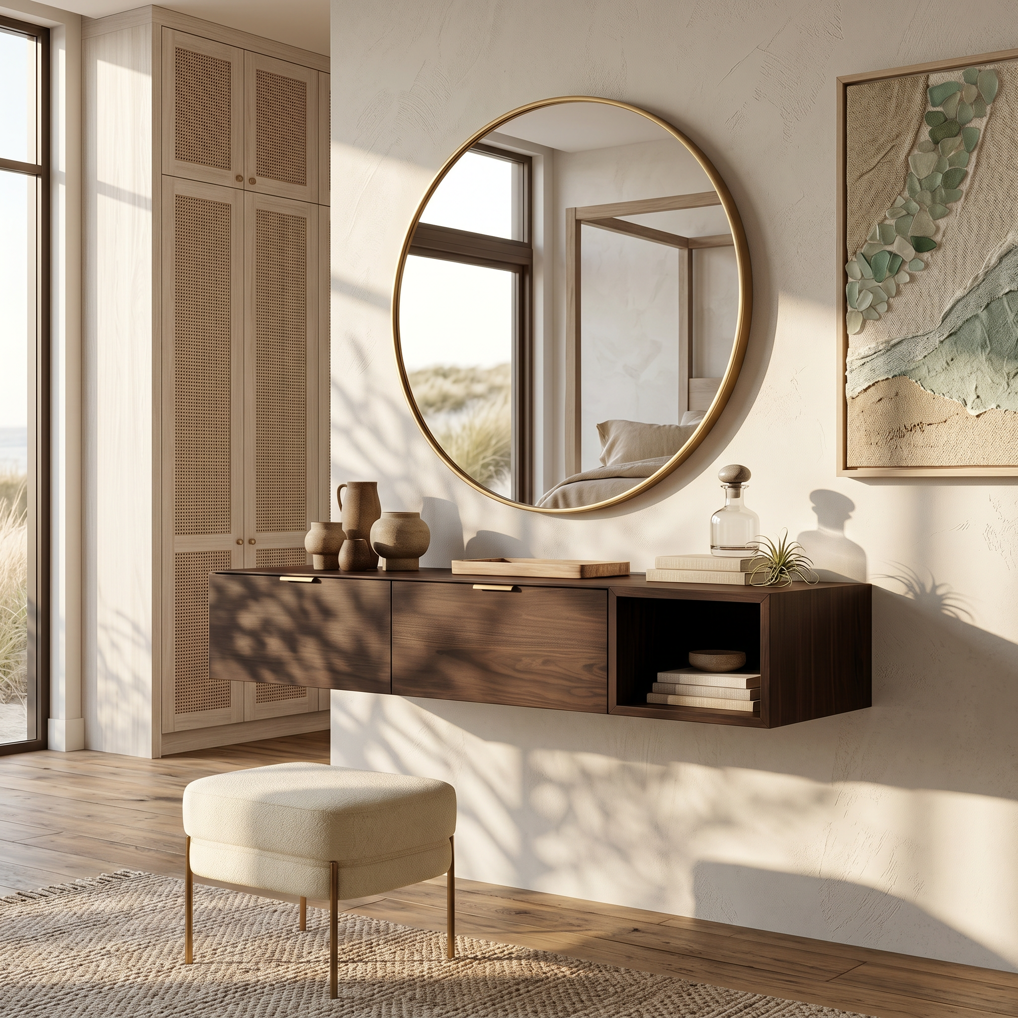 Modern Wall Mounted Dressing Table With Built In Storage For Bedroom