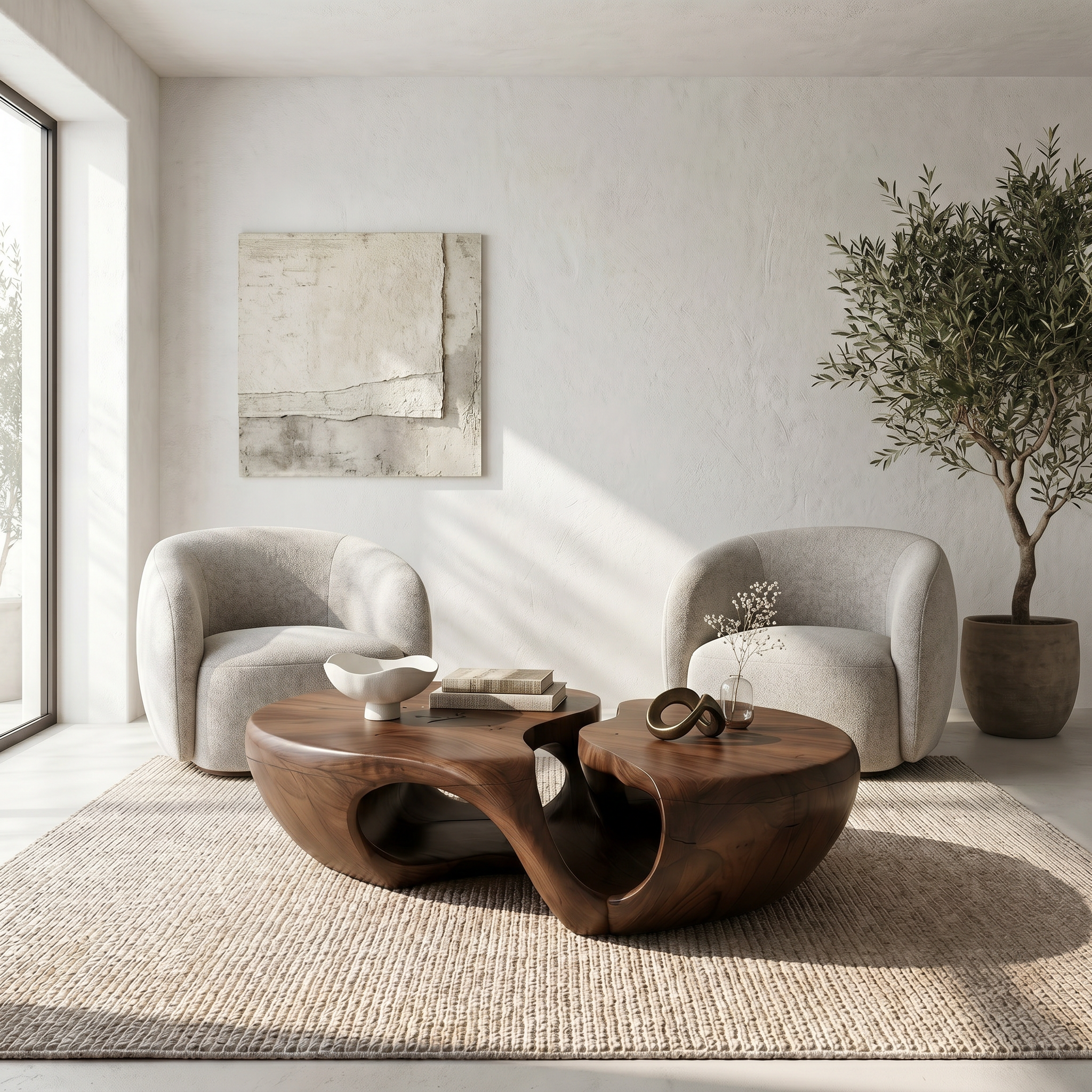 Nature Inspired Coffee Table With Artistic Open Base Design For Living Room