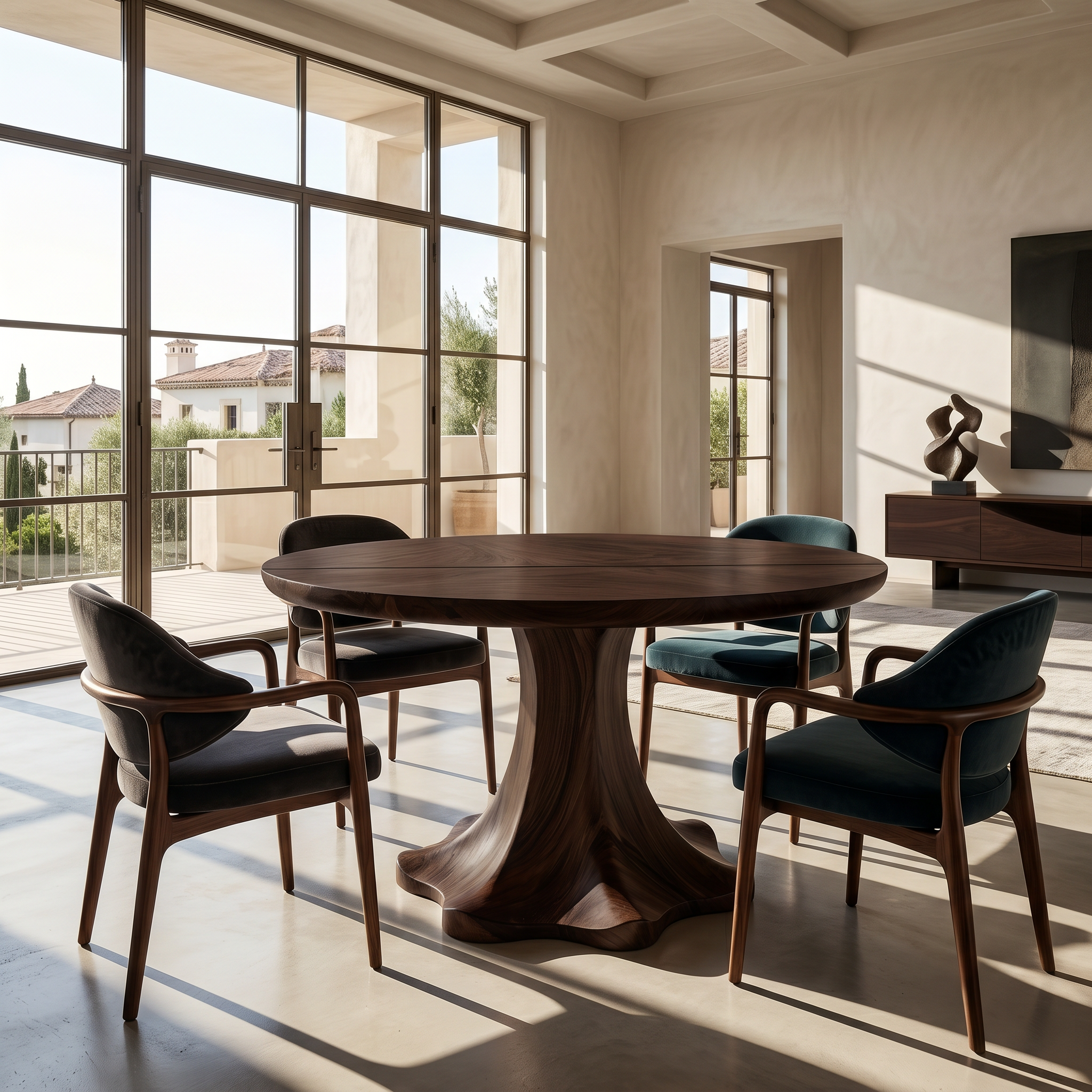 Farmhouse Dining Table With Sculptural Wooden Base Farmhouse Round Dining Table With Sculptural Wooden Base For Dining Room
