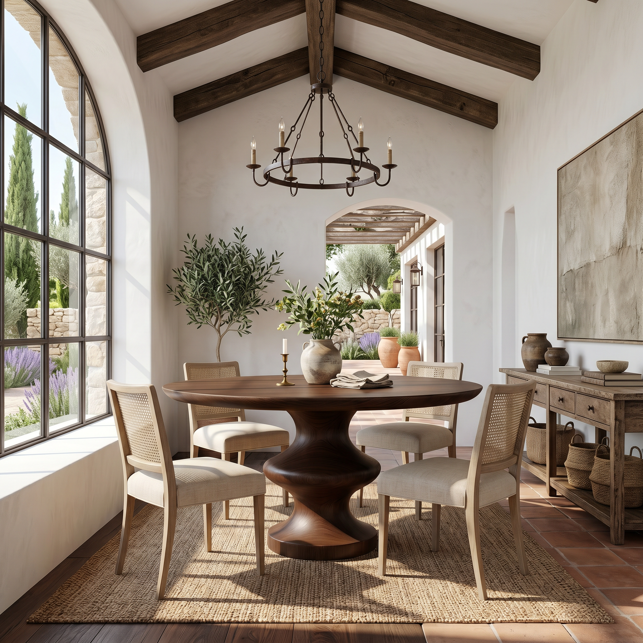 Modern Pedestal Dining Table With Sculptural Solid Wood Base For Dining Room