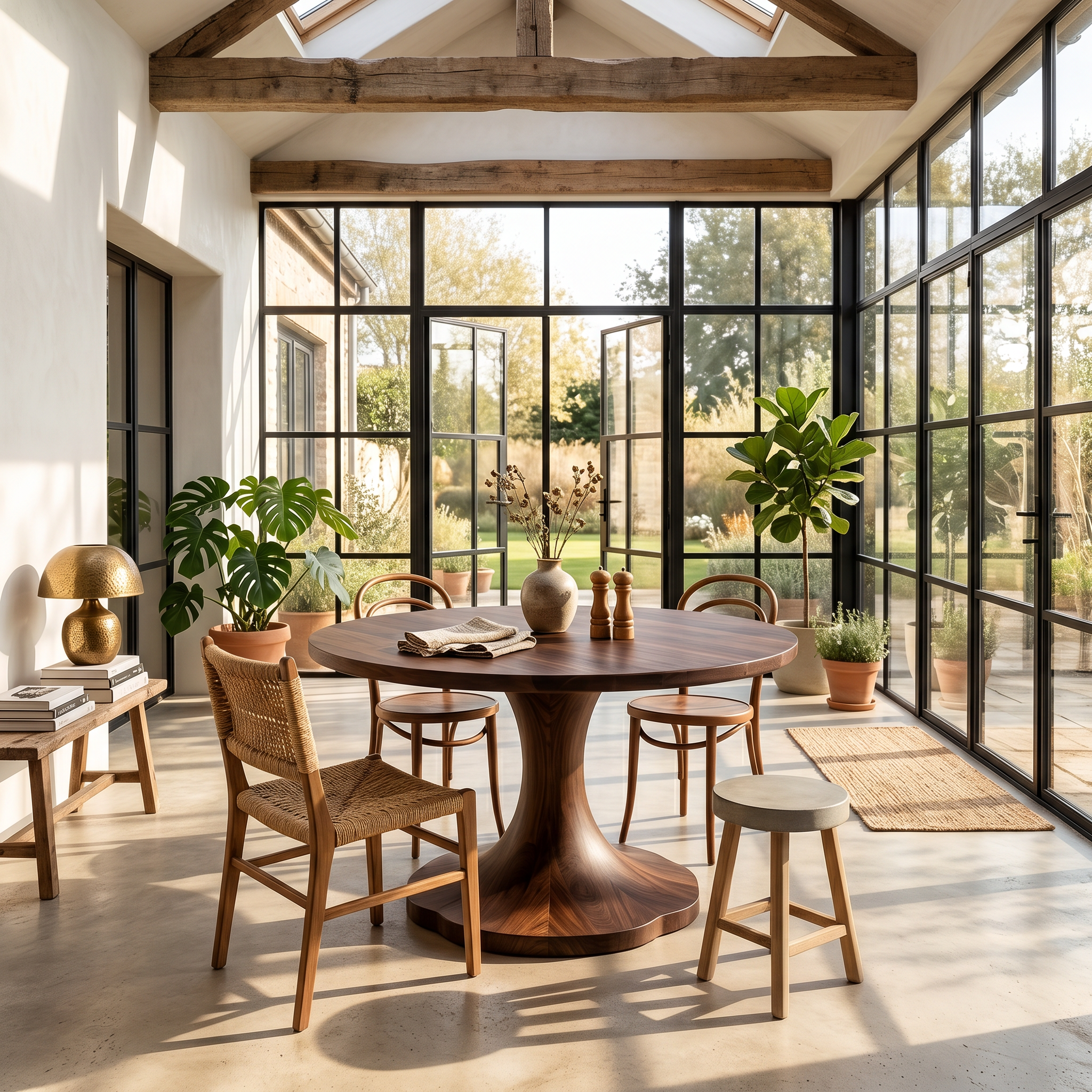 Organic Round Dining Table With Handcrafted Pedestal For Dining Room
