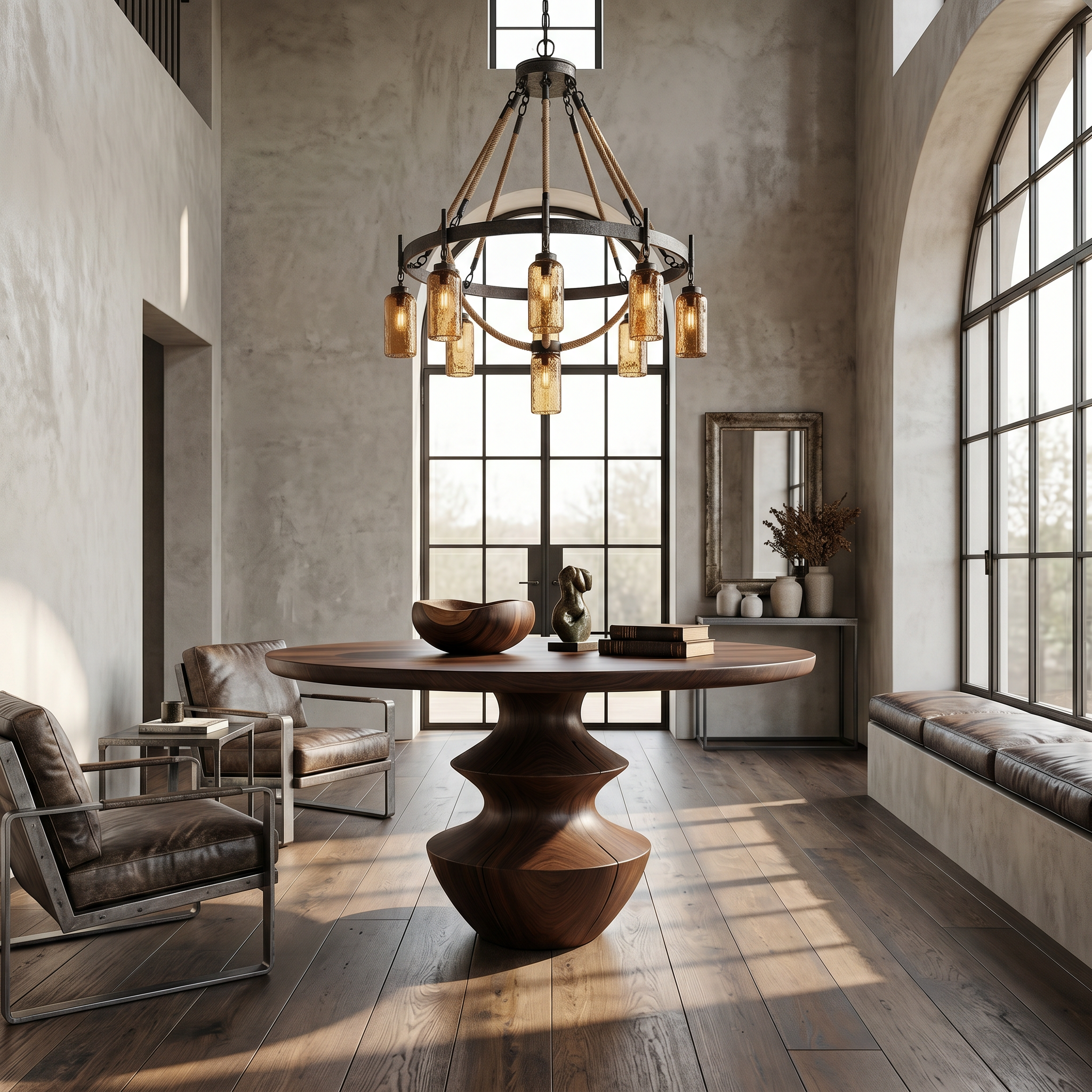 Modern Foyer Table With Sculptural Solid Wood Pedestal Base For Entryway