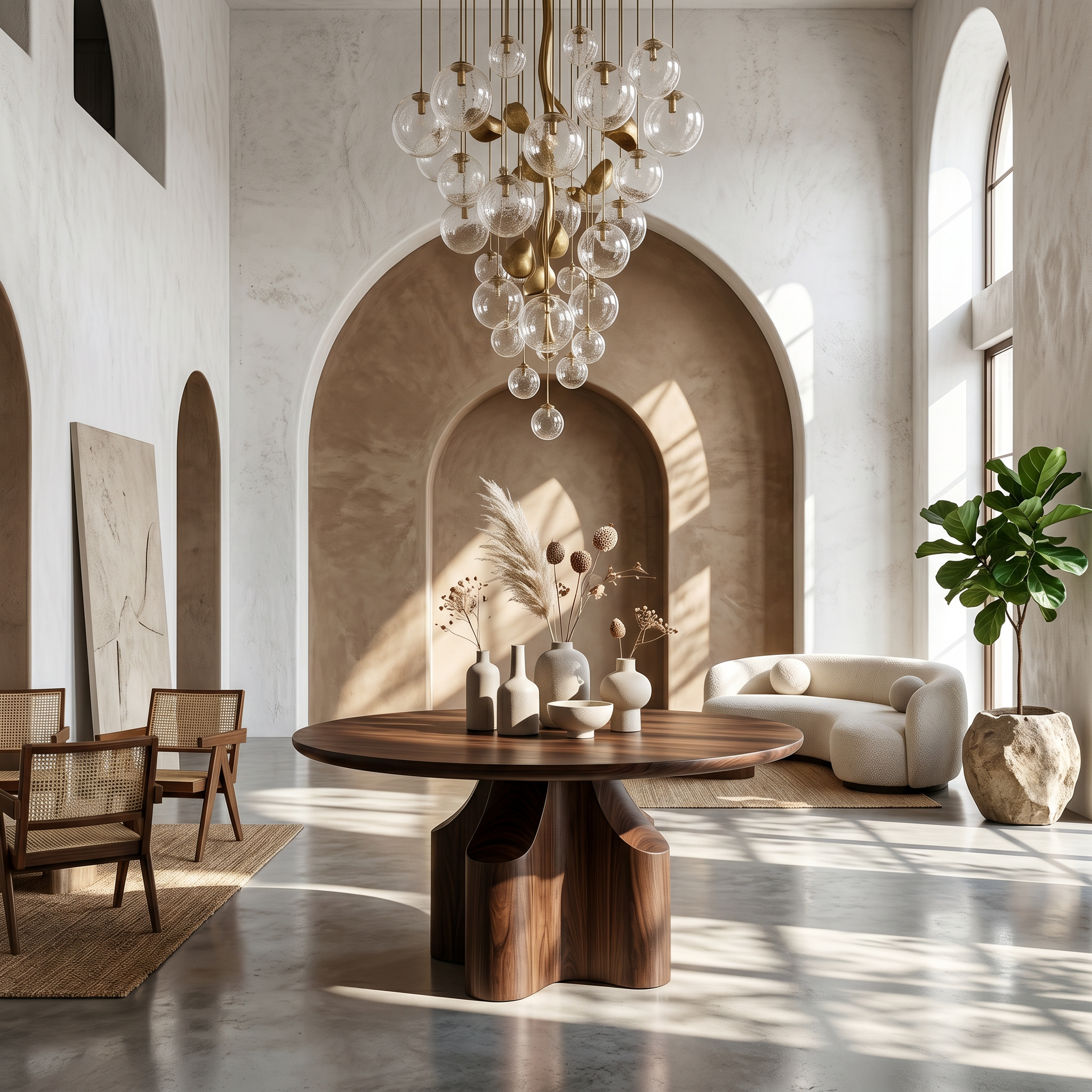 Contemporary Foyer Table With Sculptural Solid Wood Pedestal Base For Entryway And Hallway