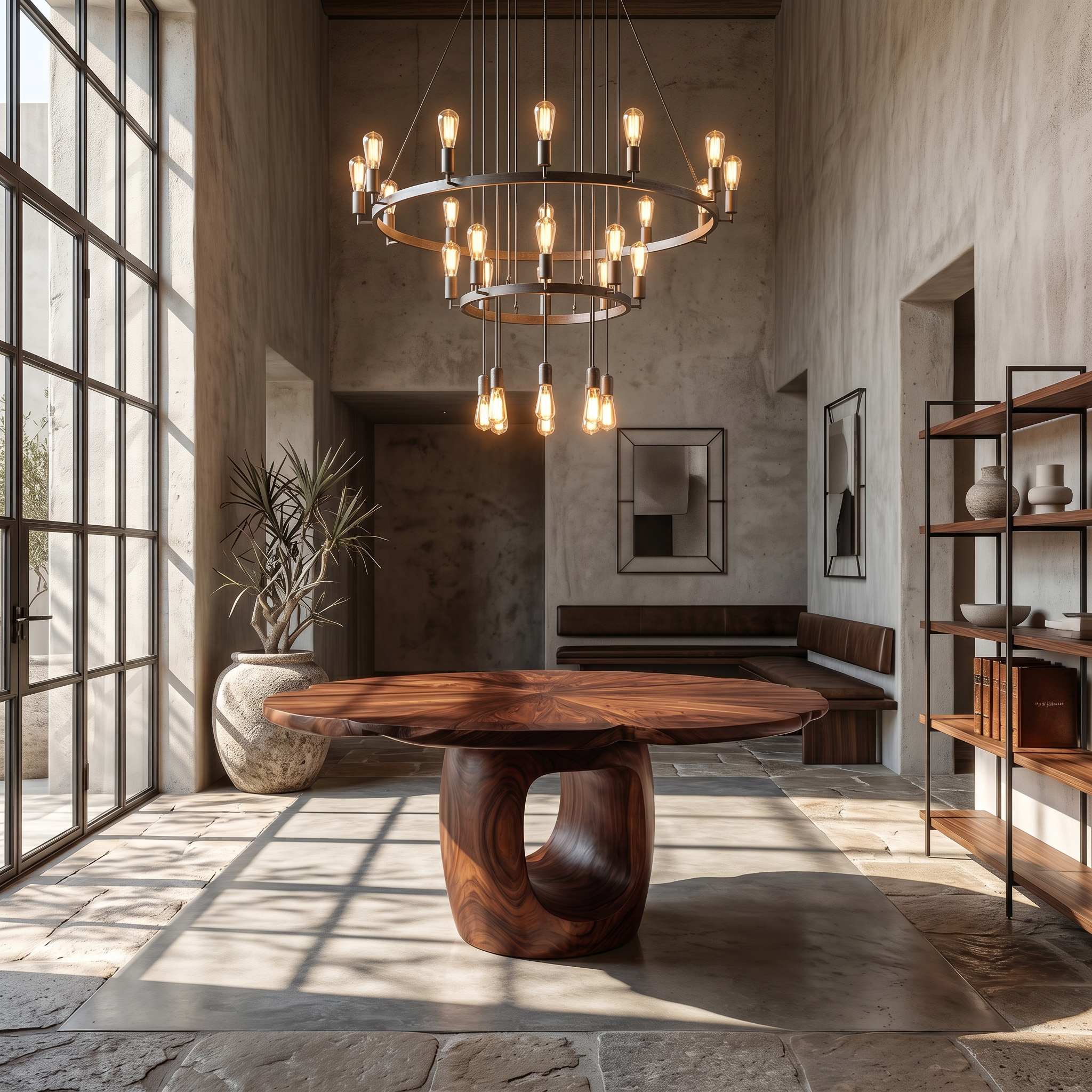 Organic Foyer Table With Sculptural Open Pedestal Base For Hallway