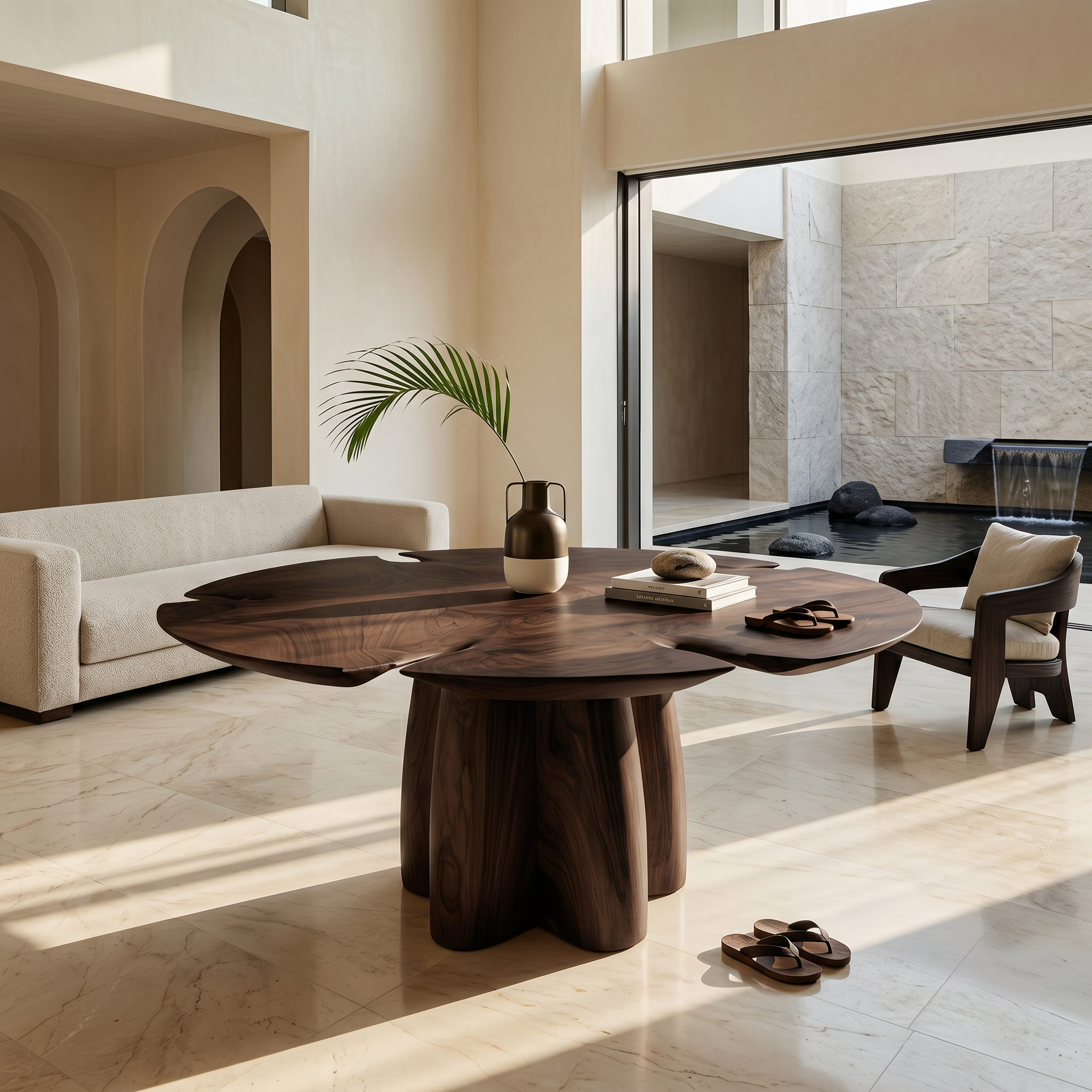 Modern Foyer Table With Sculptural Solid Wood Pedestal Base For Entryway And Hallway
