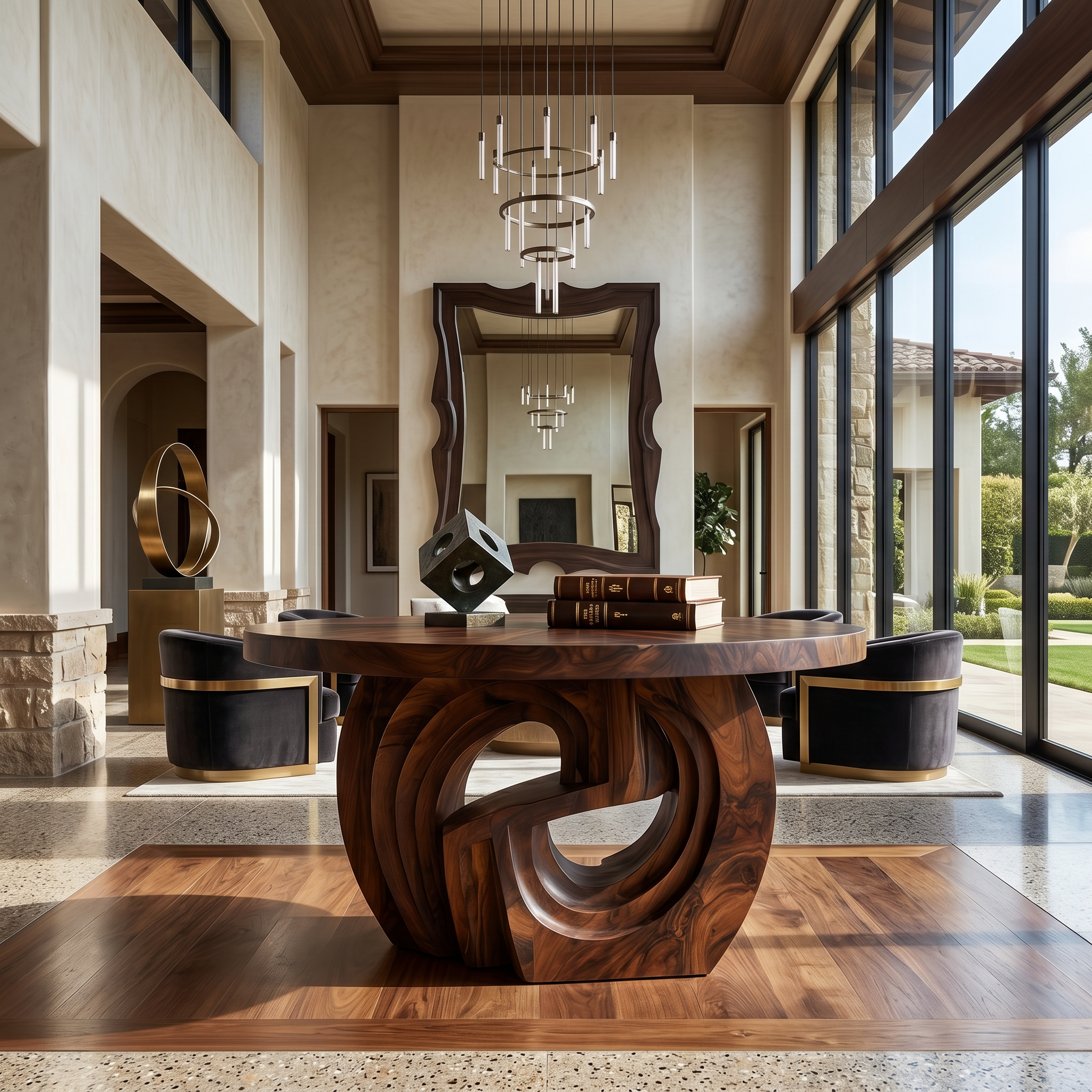 Rustic Foyer Table With Sculptural Ring Pedestal Base For Entryway And Hallway