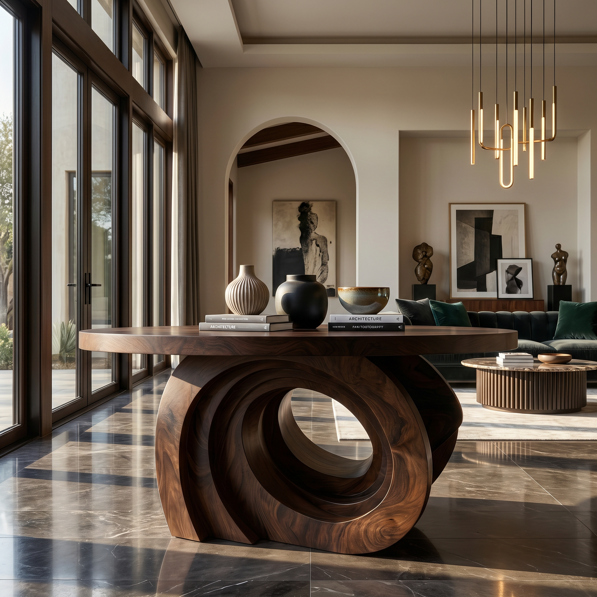 Organic Foyer Table With Pedestal Base For Entryway And Hallway