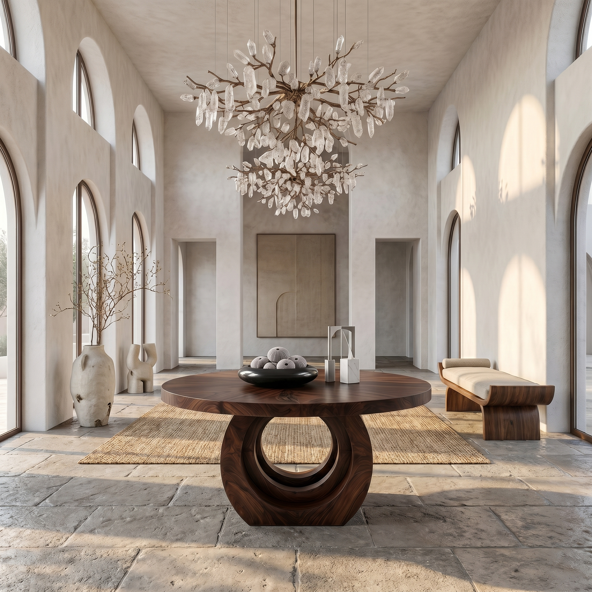 Contemporary Round Foyer Table With Sculptural Open Ring Base For Entryway And Hallway