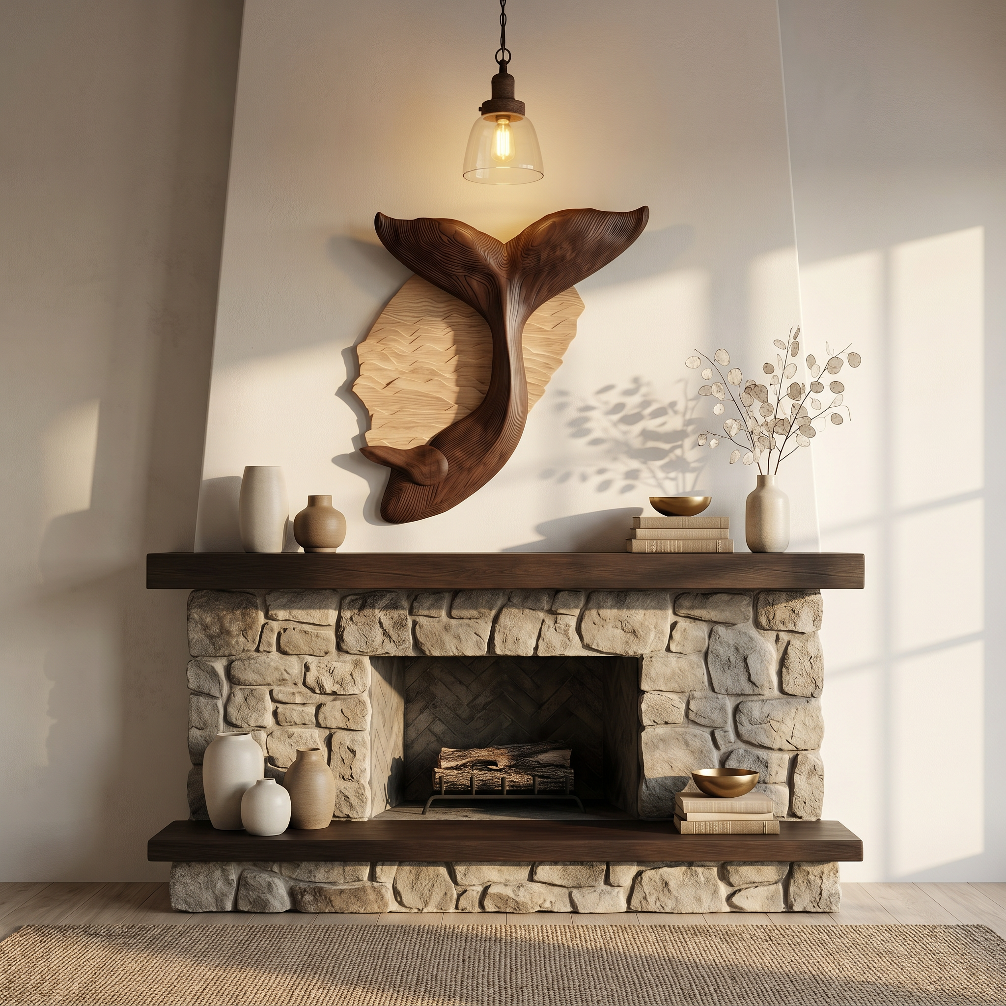 Organic Whale Tail Wooden Wall Art For Bedroom And Living Room