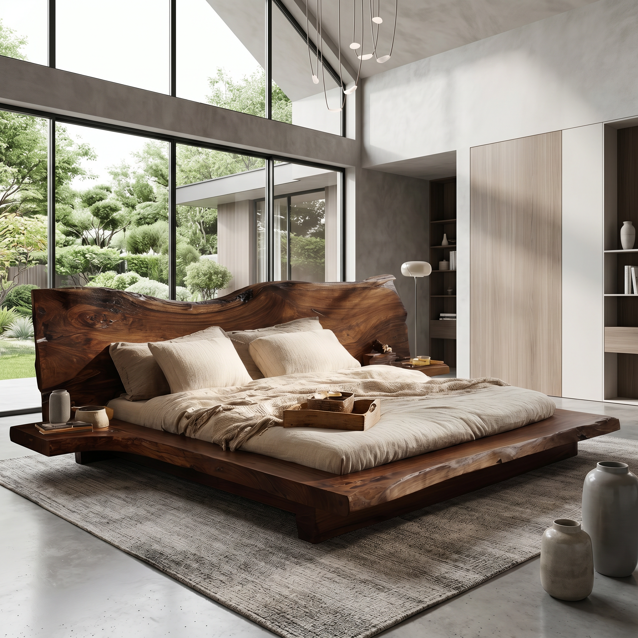 Contemporary Platform Bed Frame With Solid Wood Headboard For Bedroom