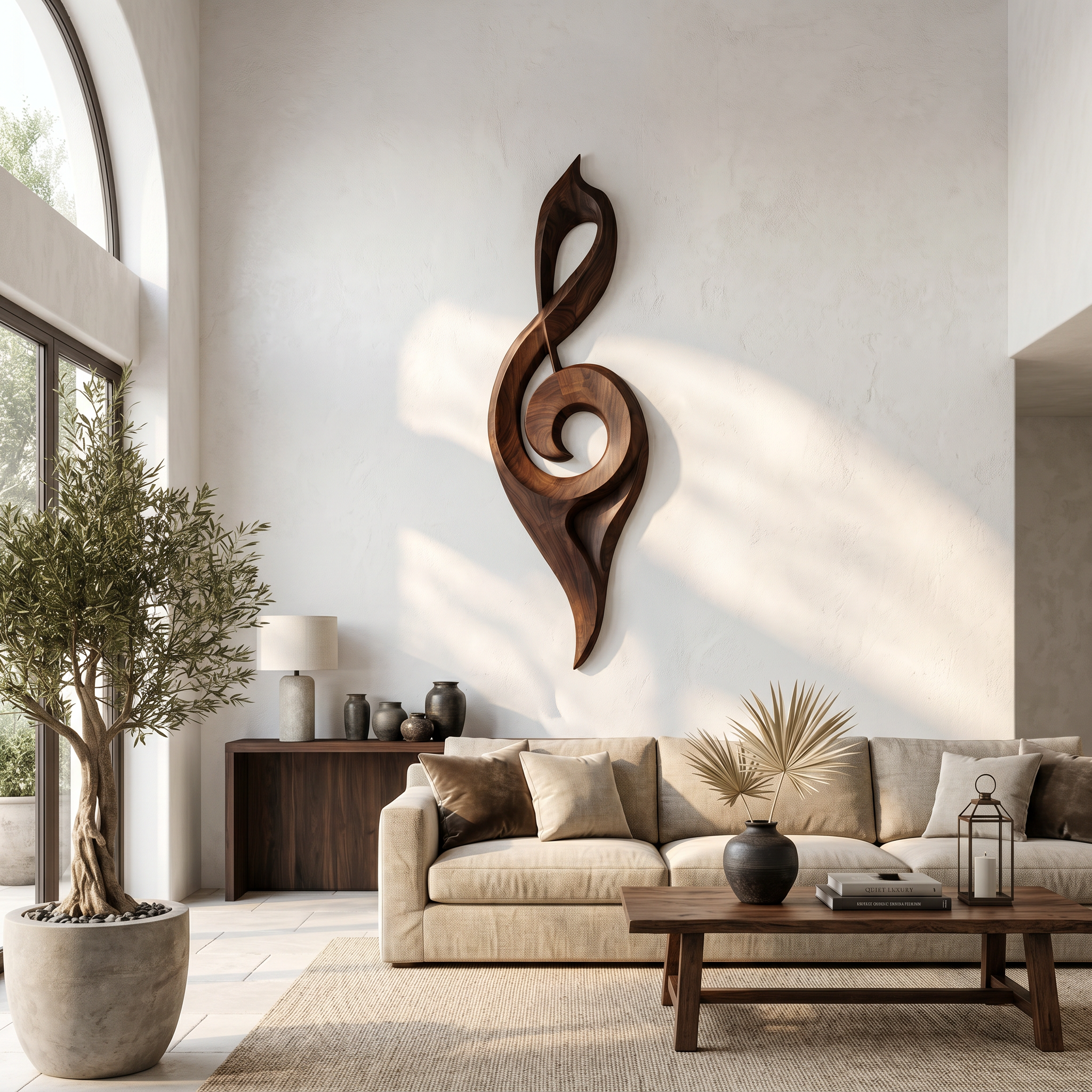 Contemporary Treble Clef Wall Sculpture With Organic Curves For Living Room