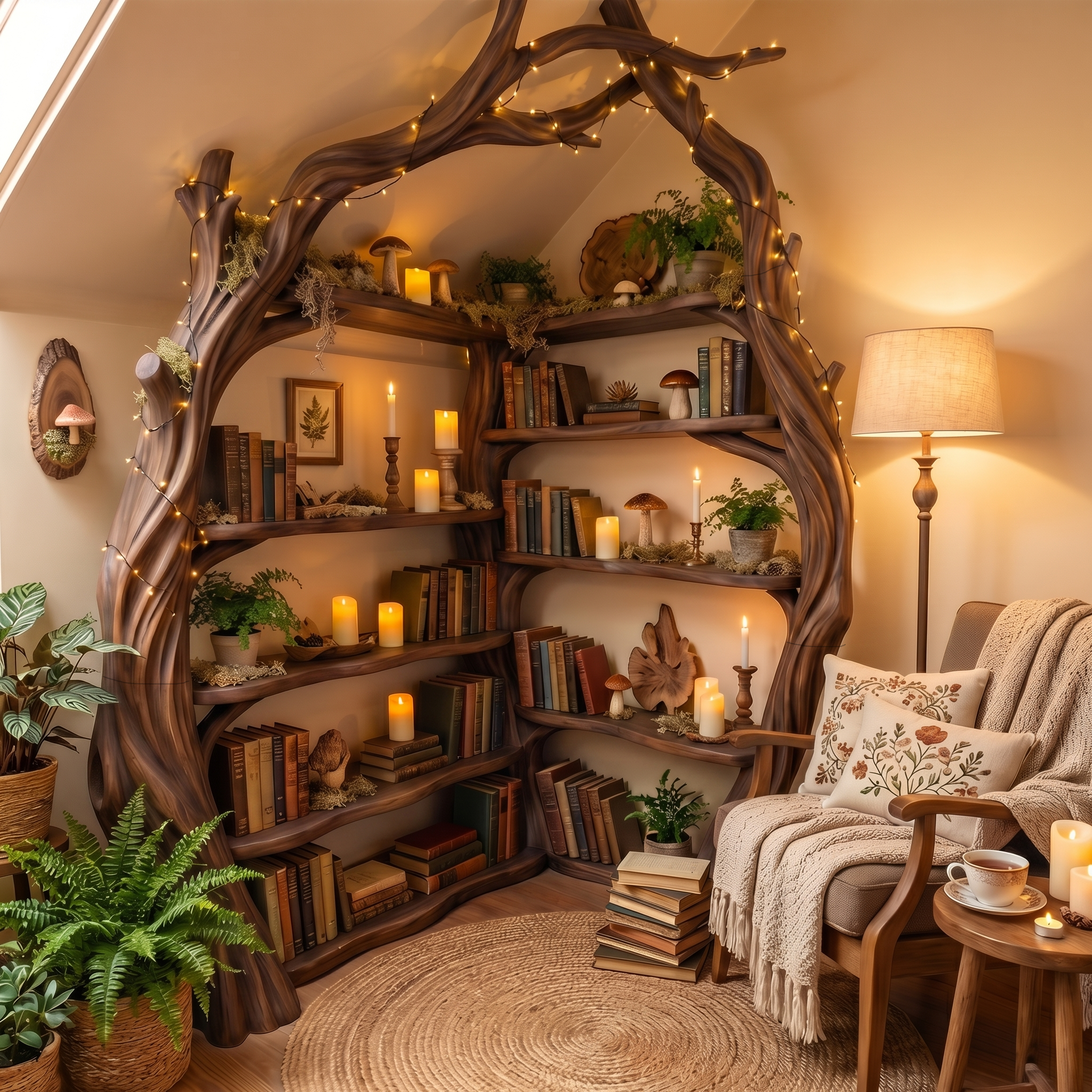 Tree Wall Bookshelf Corner Storage Bookcase Wooden Display Shelf For Living Room Bedroom Decor