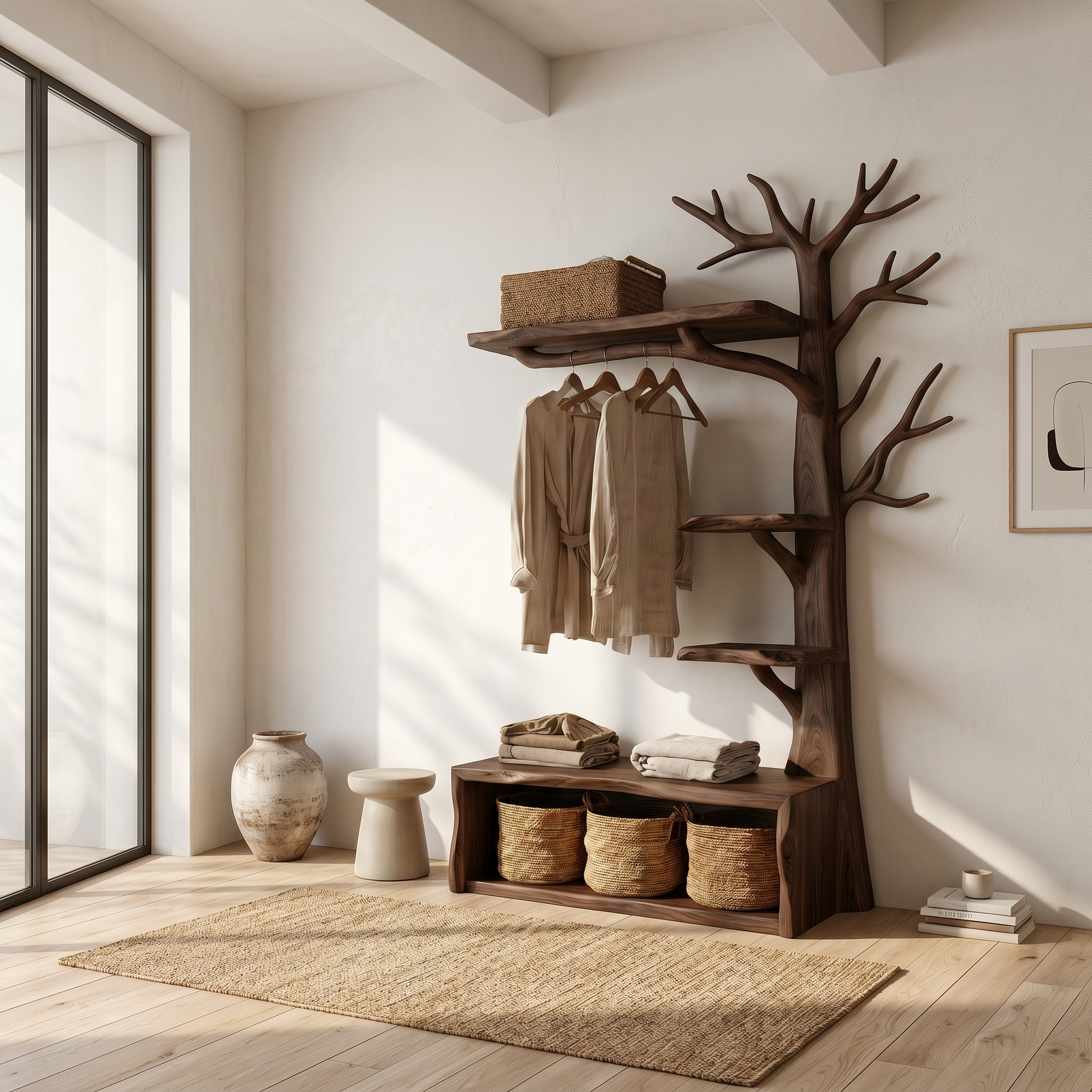Natural Tree Coat Rack Bench Entryway And Hallway