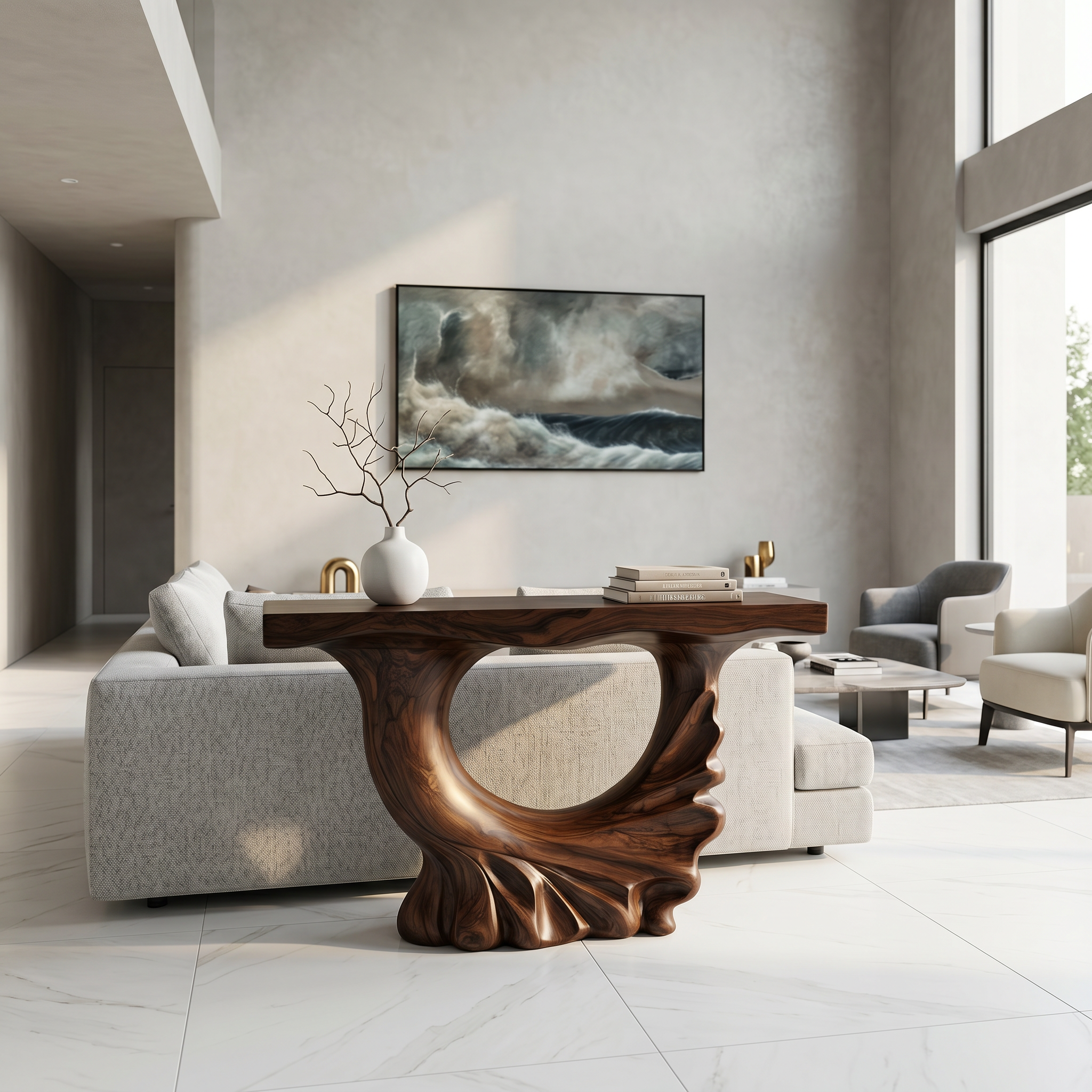 Modern Console Table With Ring Form Pedestal Base For Living Room