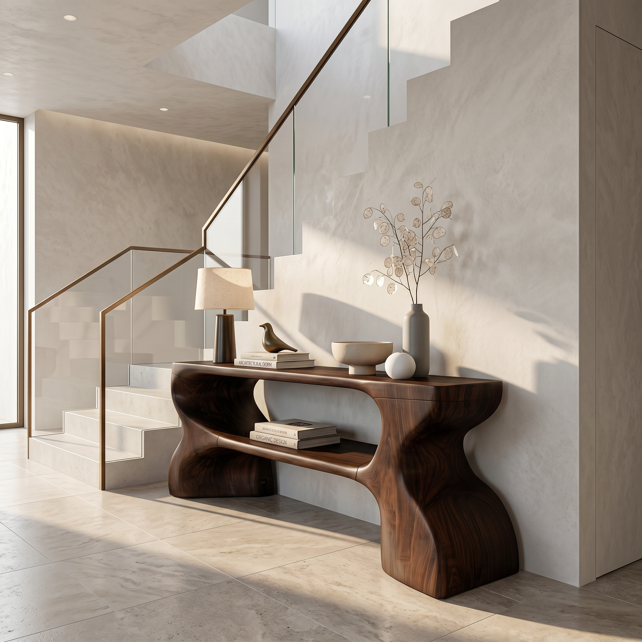 Contemporary Console Table With Architectural Curved Design For Entryway