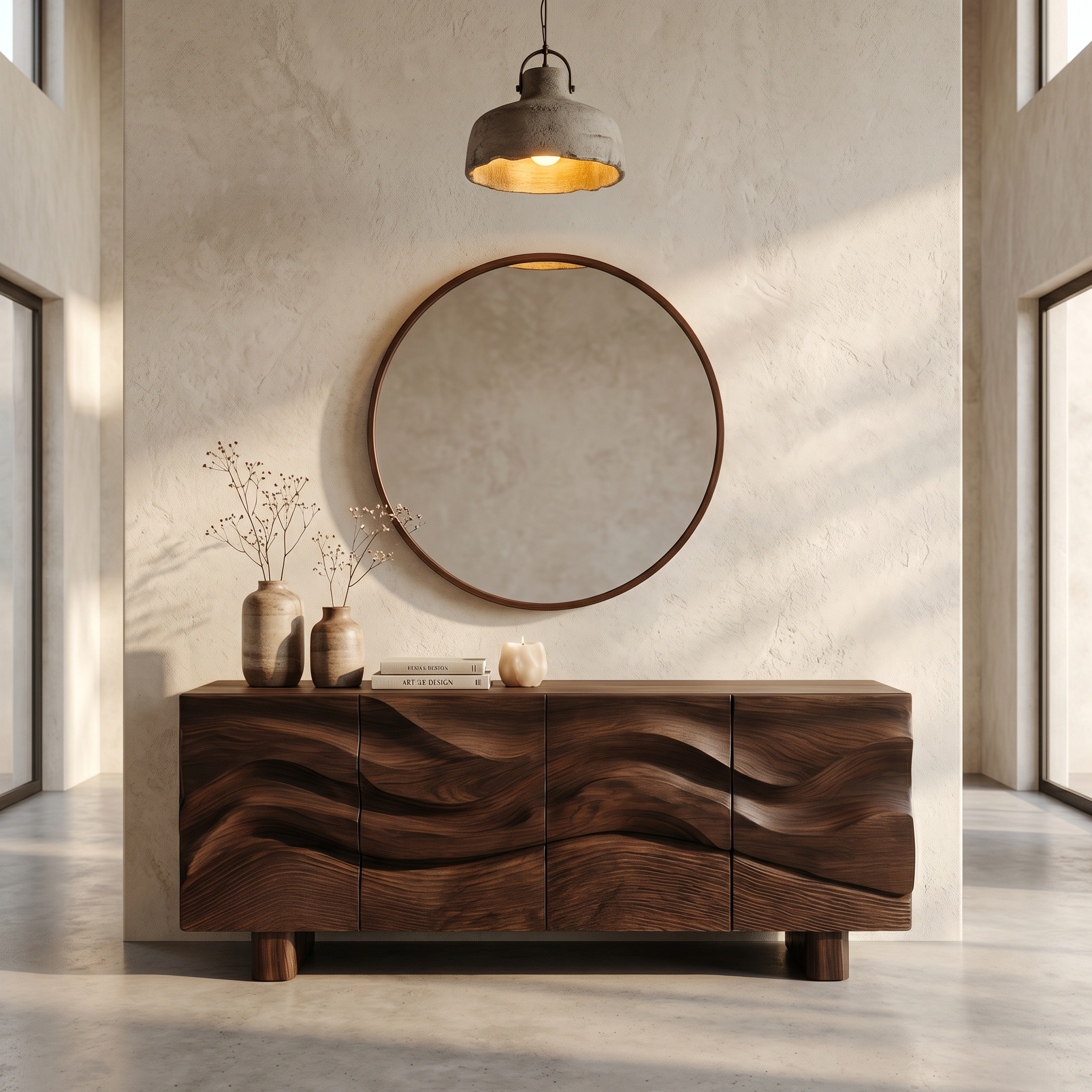 Modern Organic Sideboard With Wave Front Wood Doors For Living Room