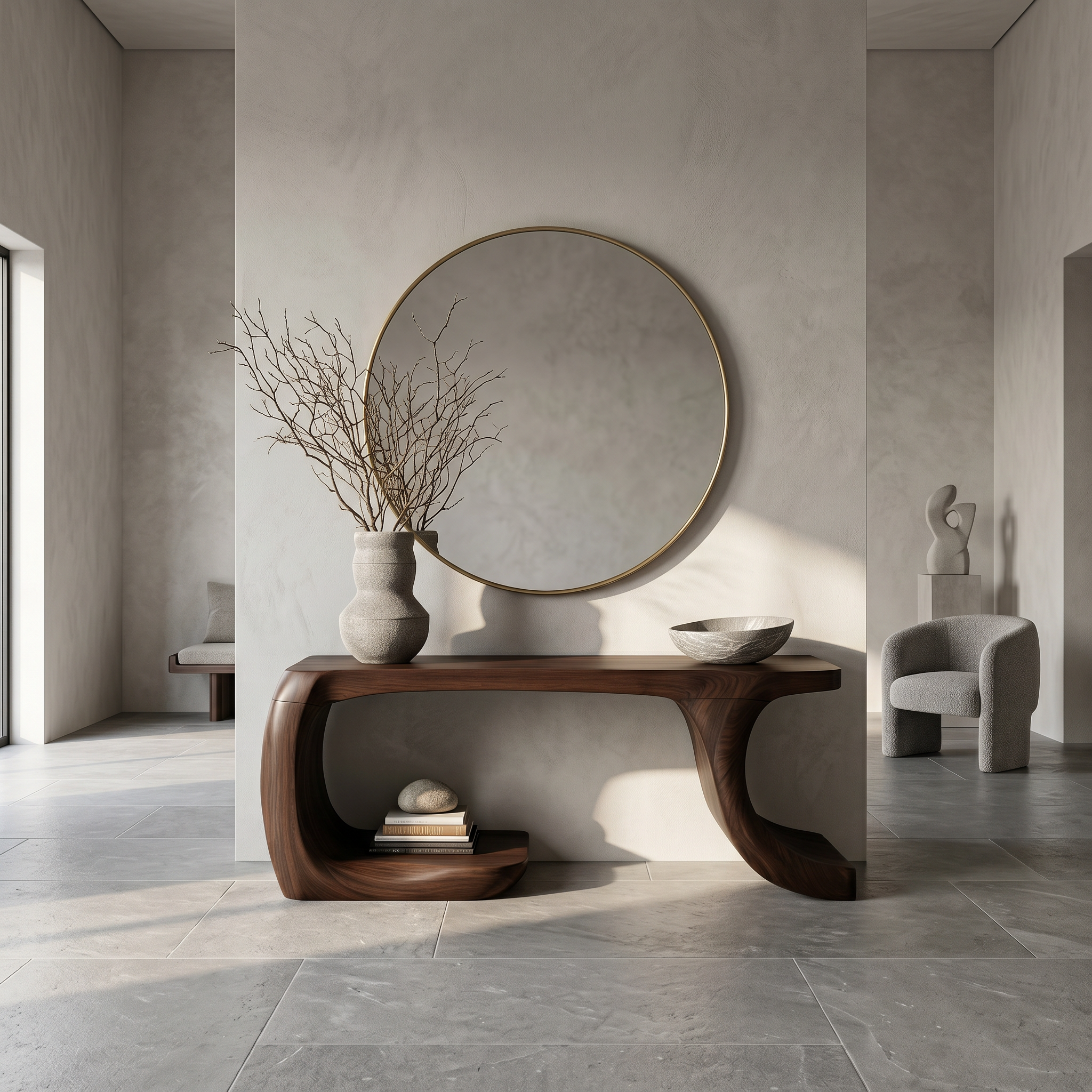 Modern Console Table With Organic Geometric Form For Hallway