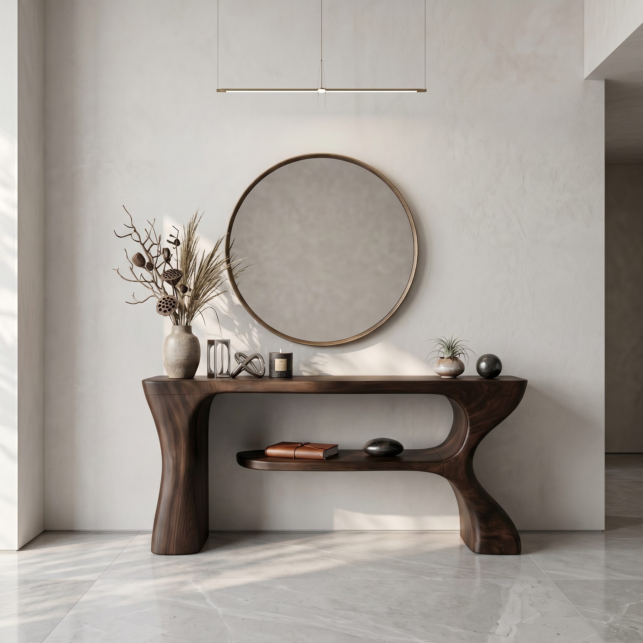 Organic Console Table With Sculptural Curved Form For Entryway