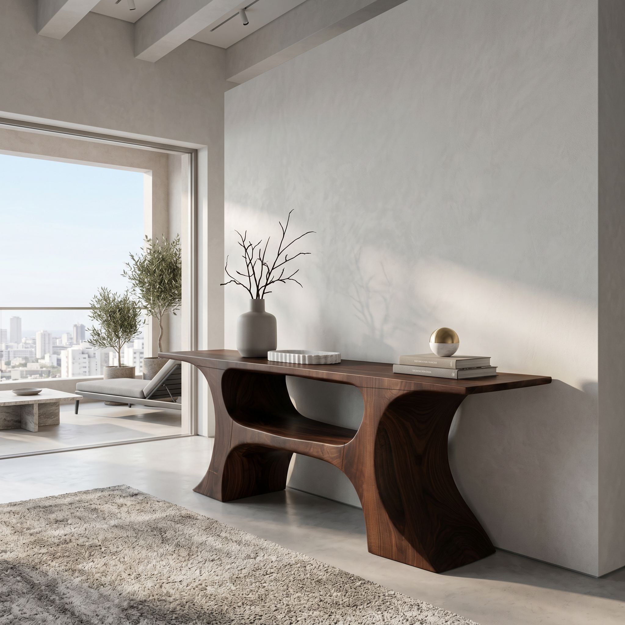 Modern Console Table With Soft Geometric Form For Living Room