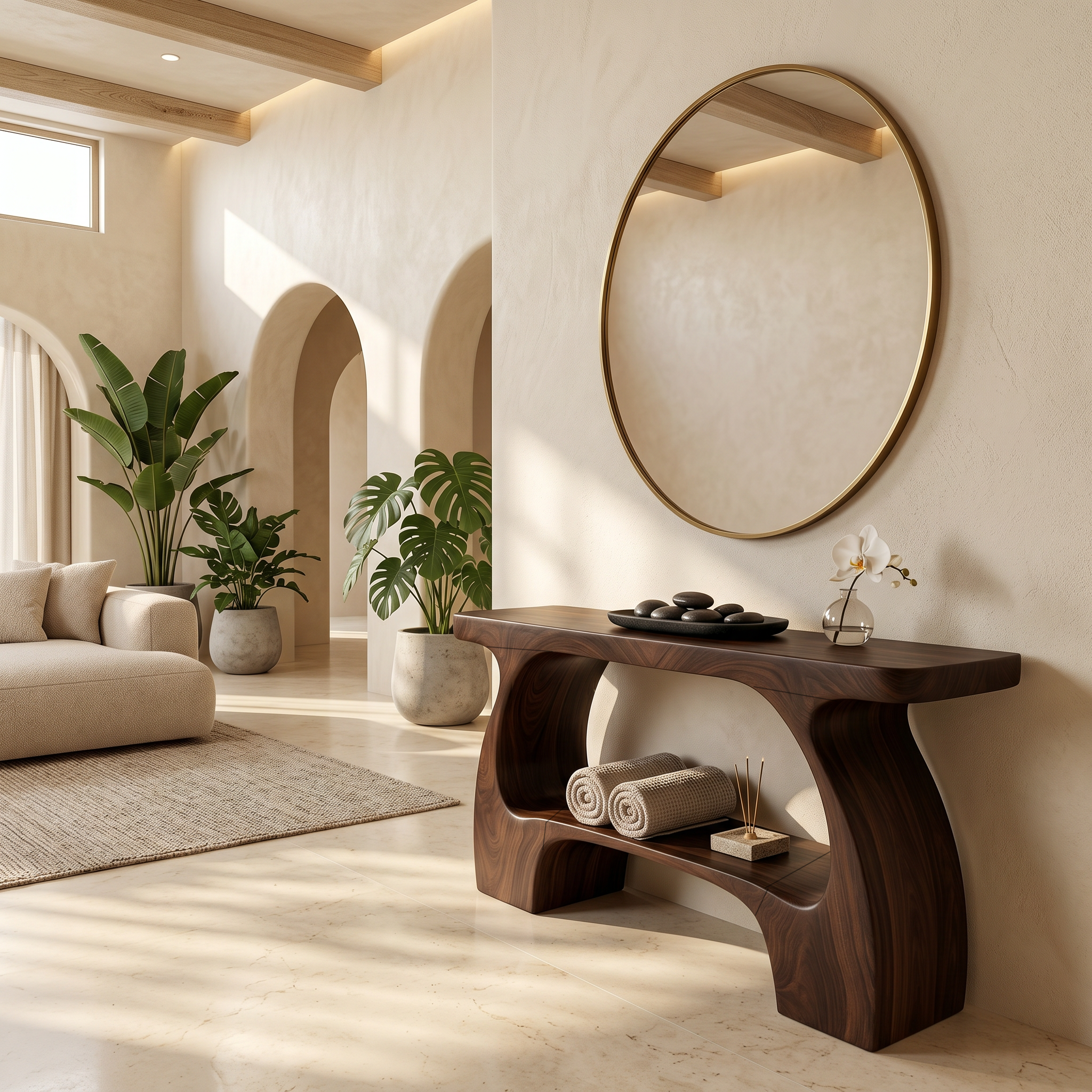 Natural Console Table With Organic Curved Silhouette For Entryway