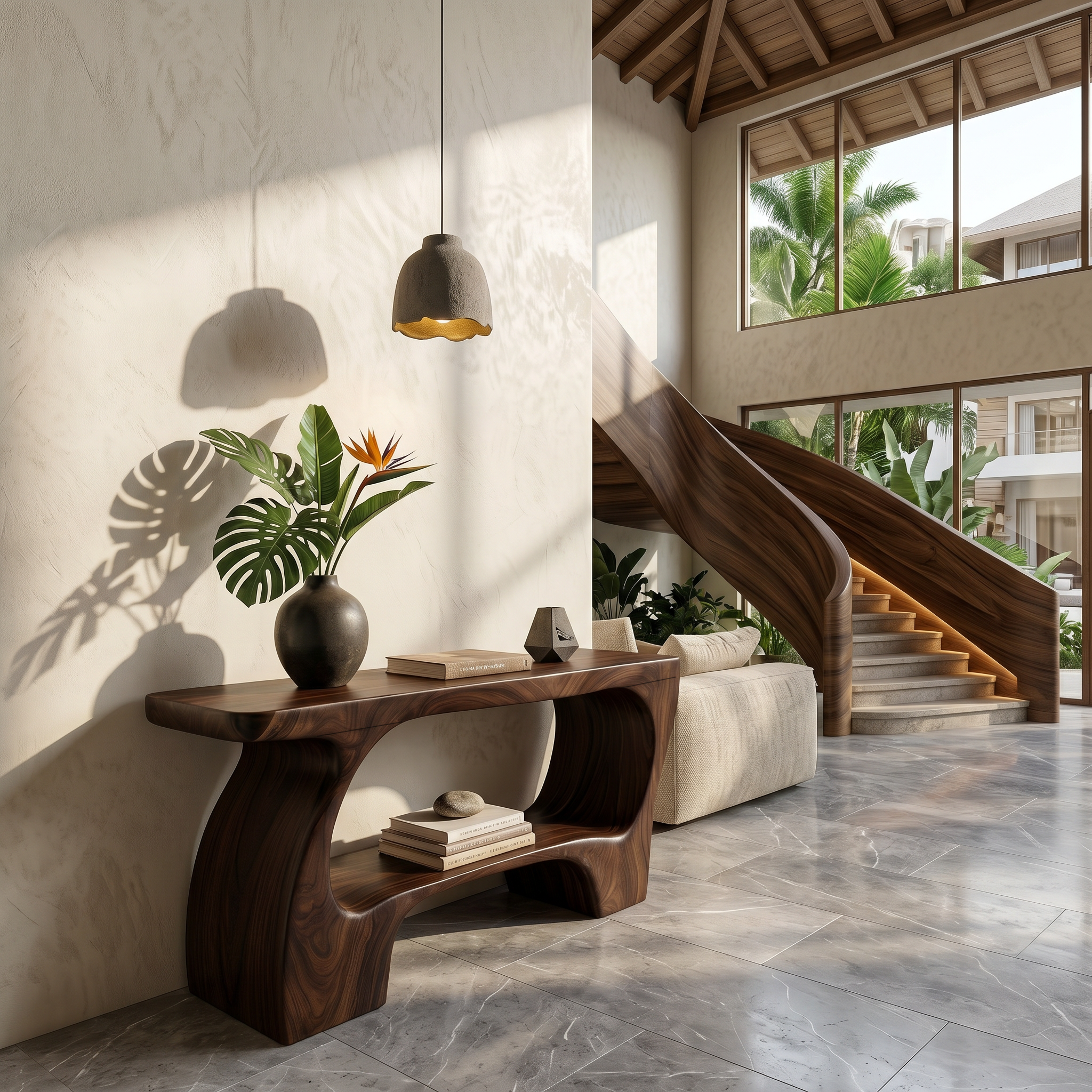 Contemporary Console Table With Artistic Open Structure For Living Room