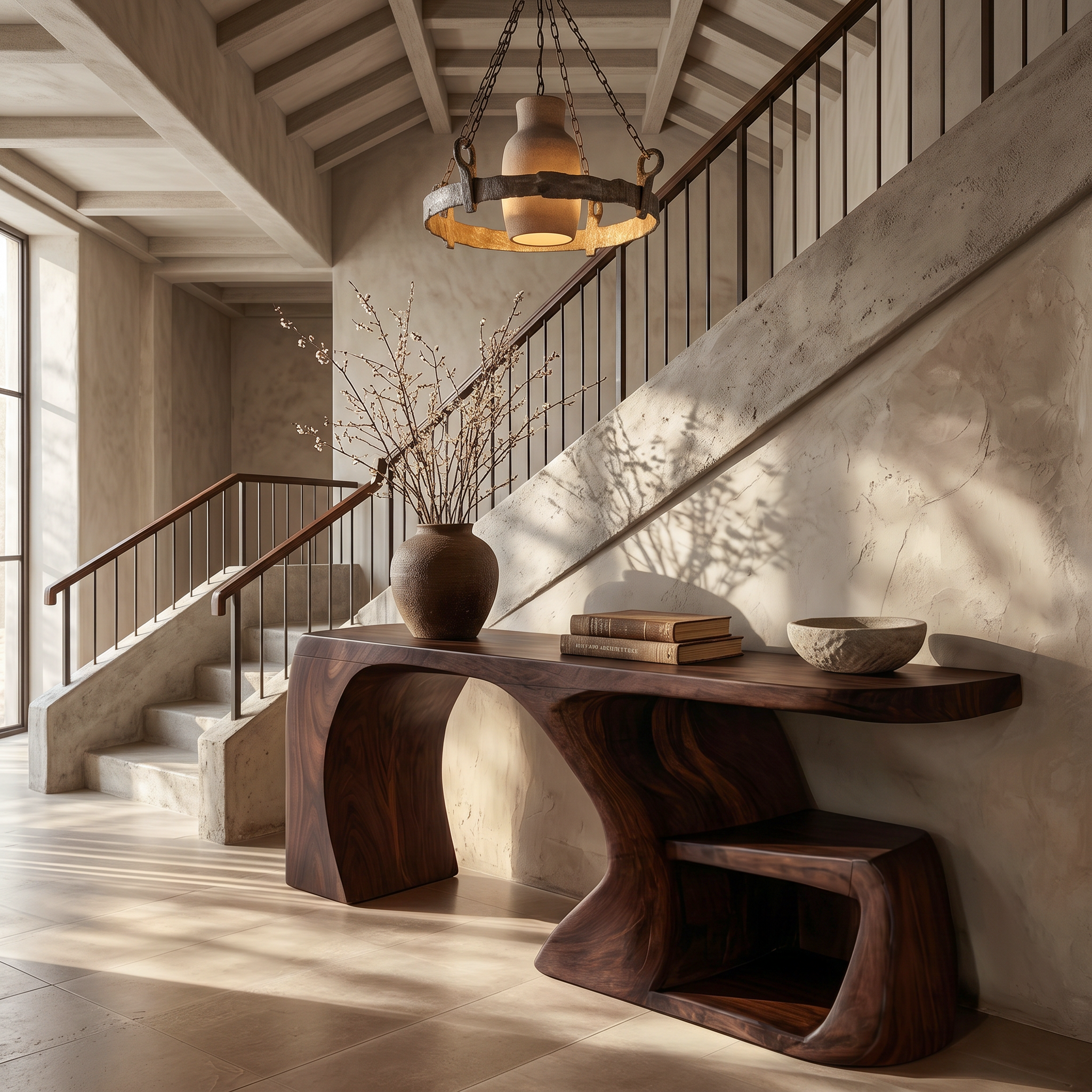 Modern Console Table With Architectural Curved Design For Entryway