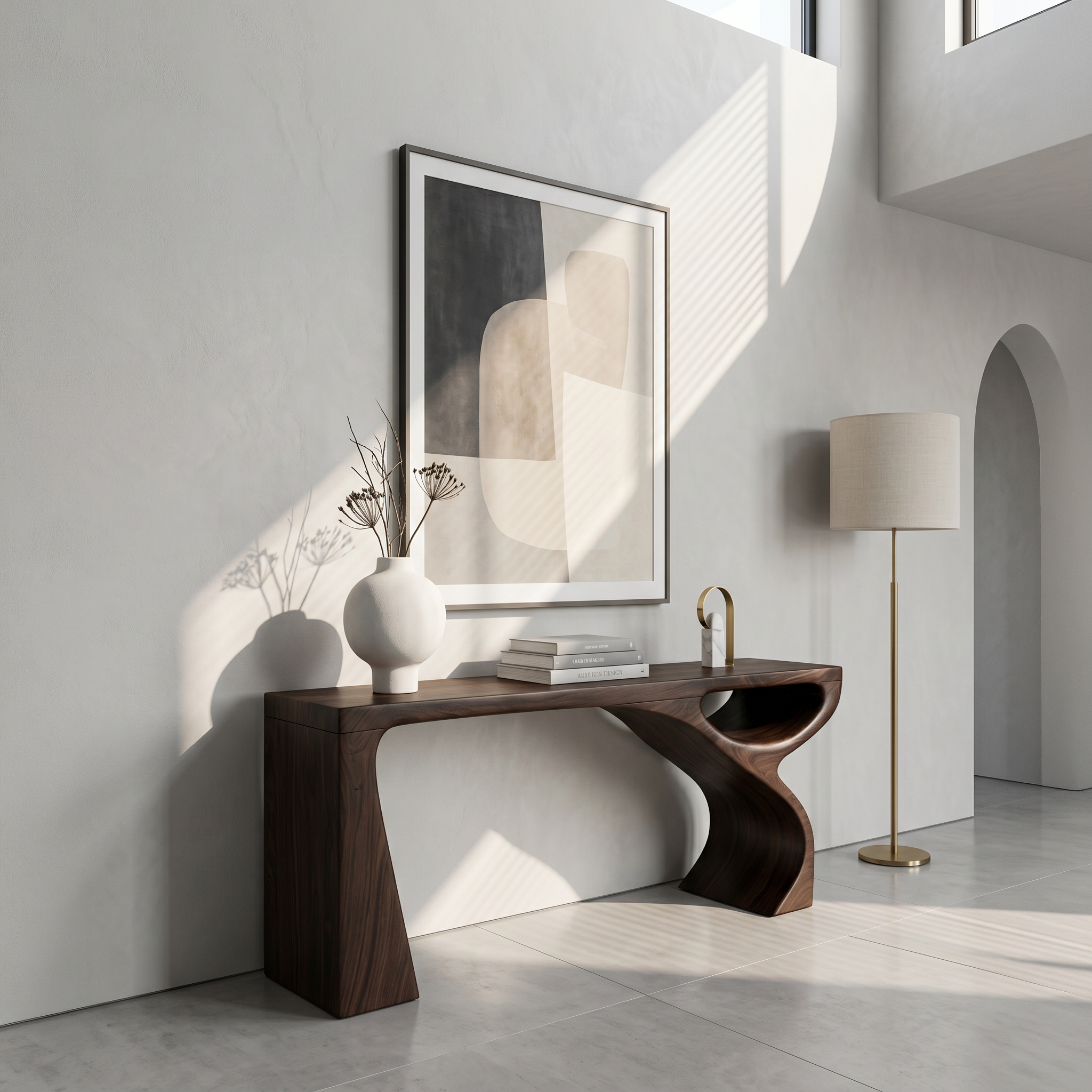 Contemporary Console Table With Fluid Open Structure For Entryway