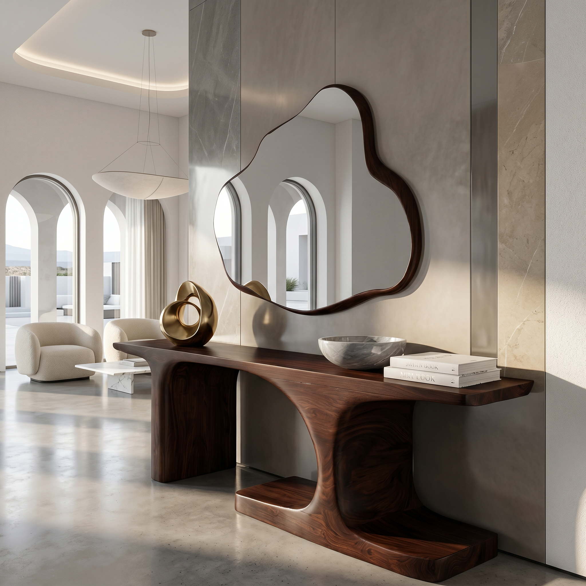 Organic Console Table With Sculptural Arched Form For Entryway