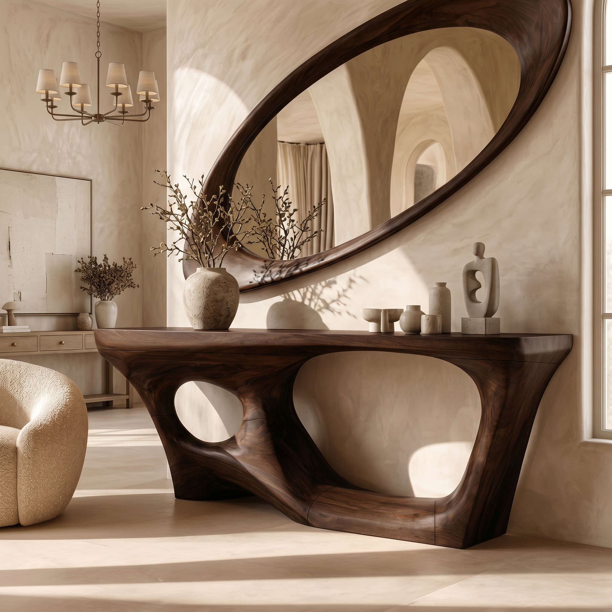 Contemporary Console Table With Sculptural Curved Design For Hallway