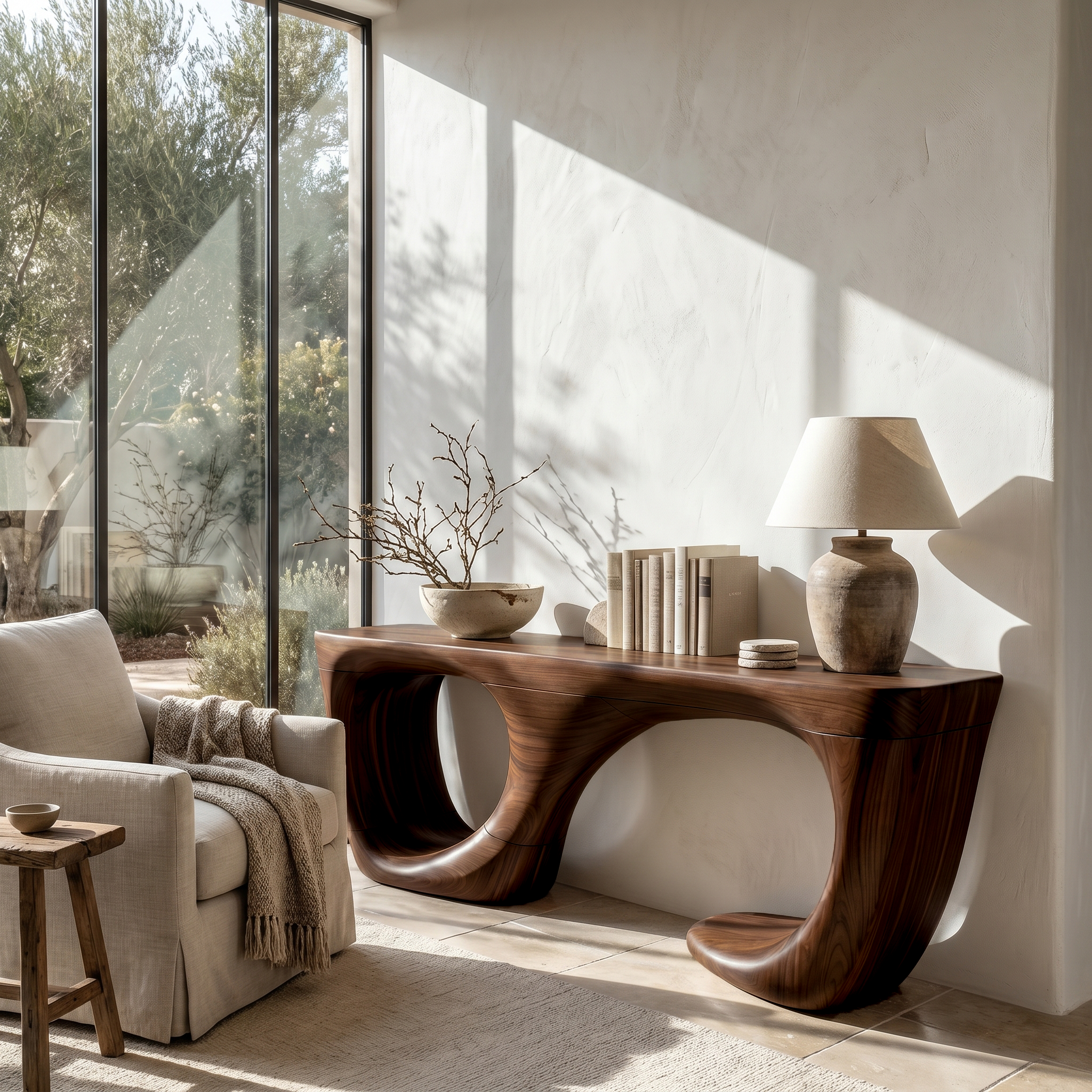 Contemporary Console Table With Curved Open Structure For Living Room