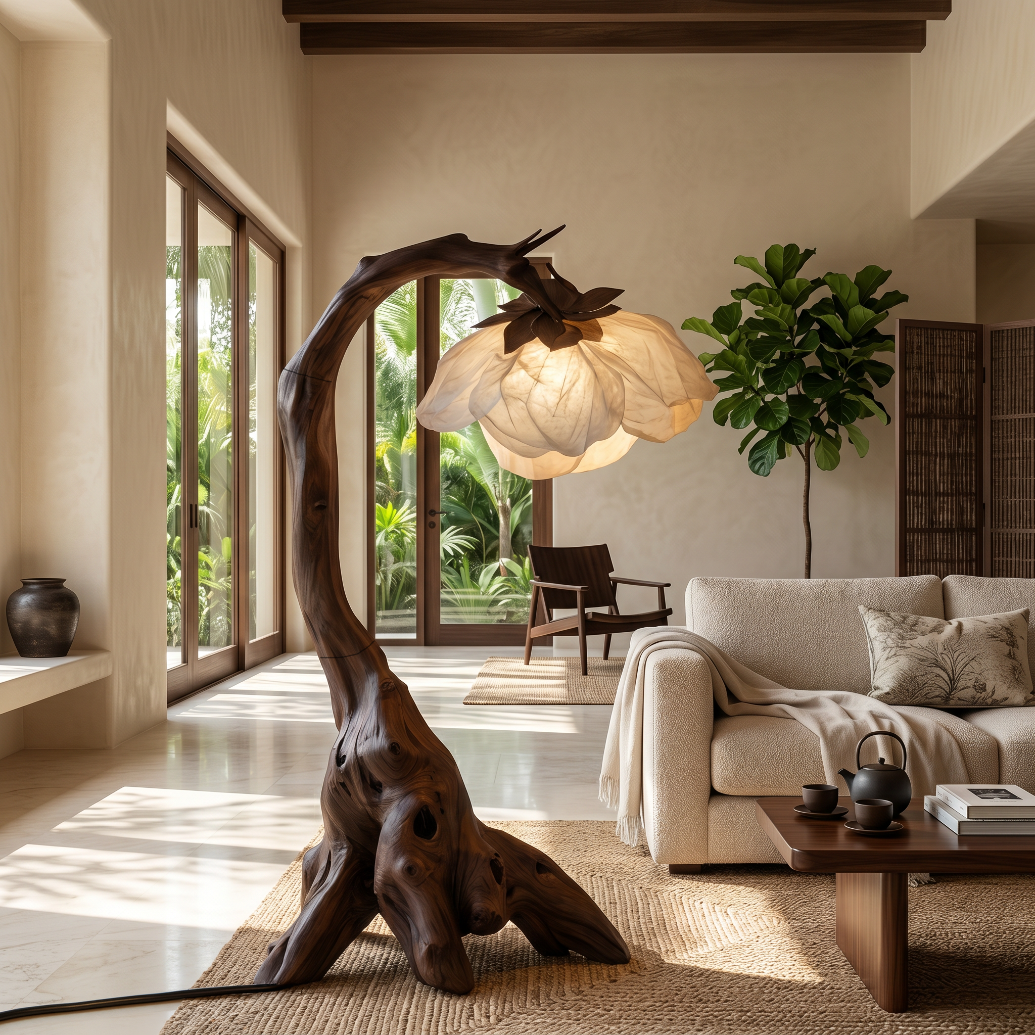 Organic Floor Lamp With Tree Branch Silhouette For Bedroom And Reading Nook