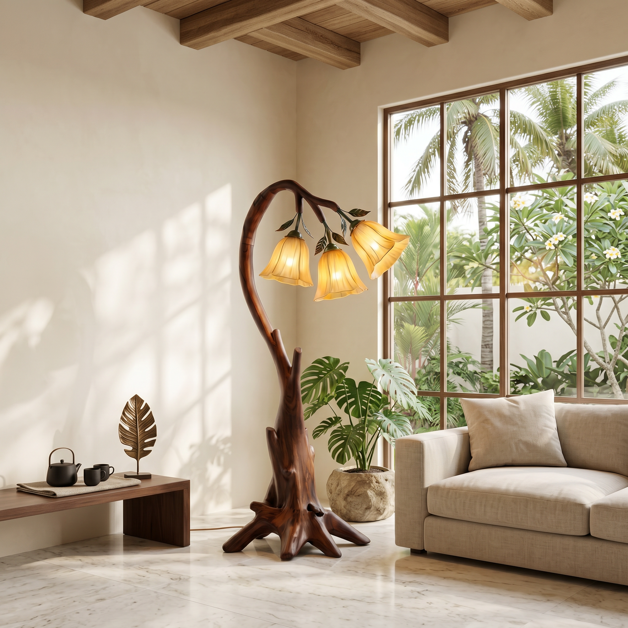 Natural Floor Lamp With Blooming Floral Form For Reading Nook And Bedroom