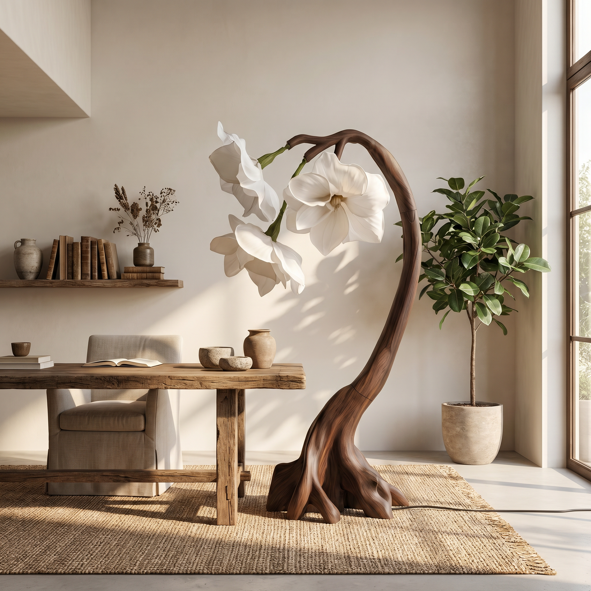 Rustic Botanical Floor Lamp With Flower Petal Shade For Living Room And Bedroom