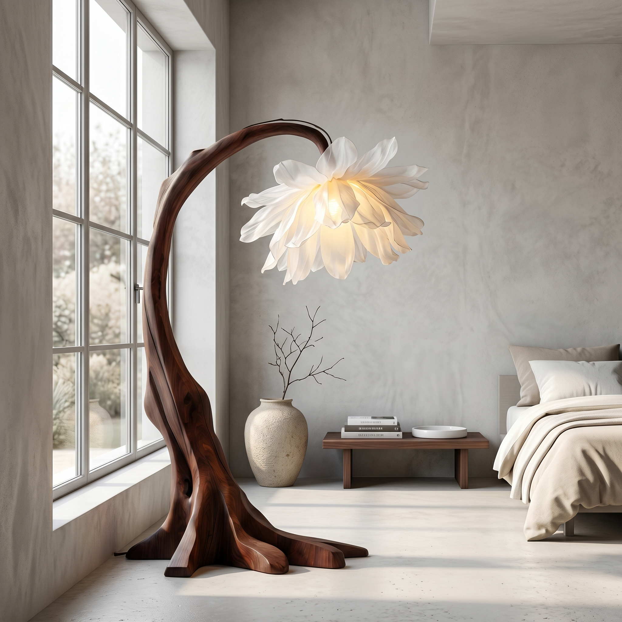 Contemporary Floor Lamp With Sculptural Floral Design For Living Room And Bedroom