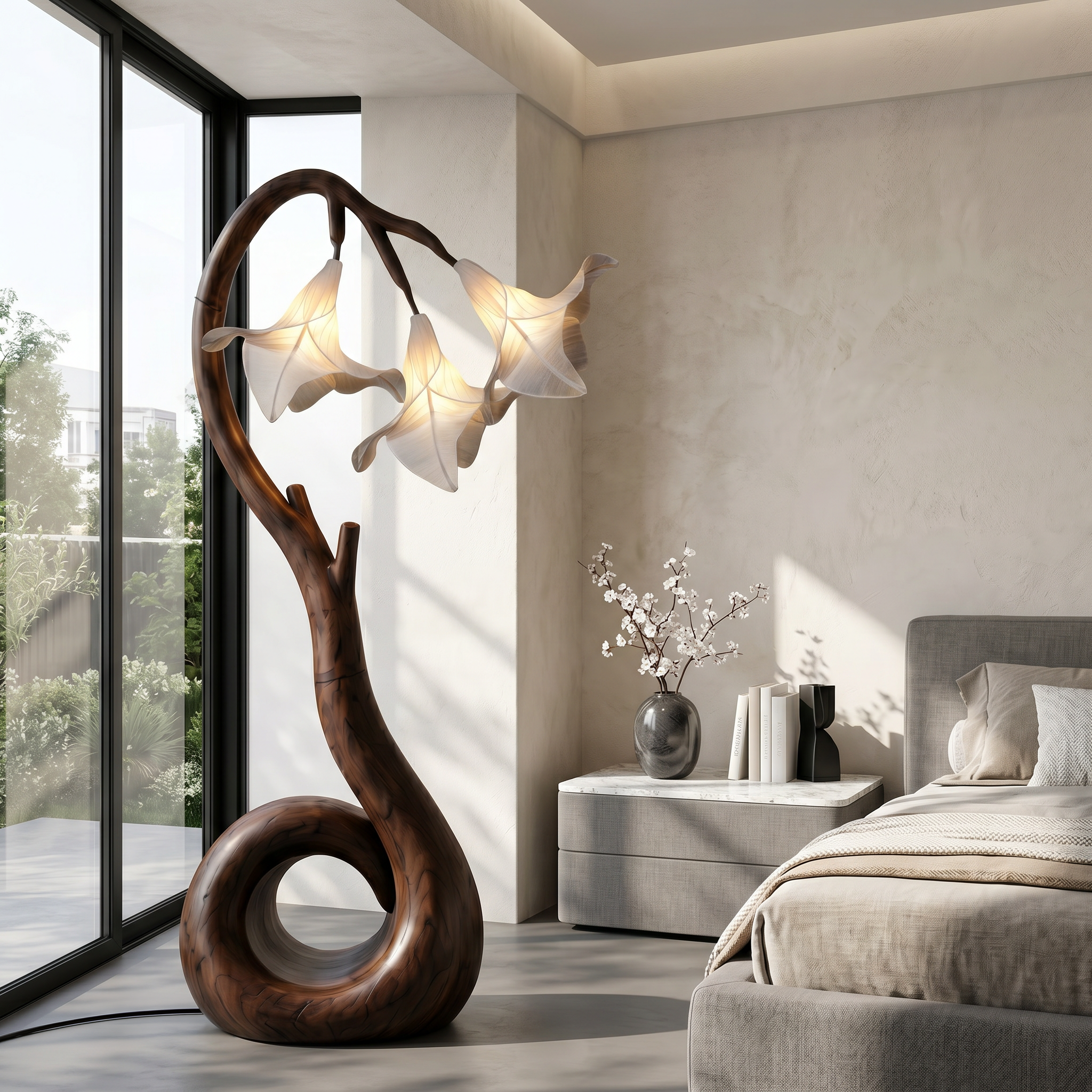 Modern Floor Lamp With Organic Flower Form For Bedroom And Lounge
