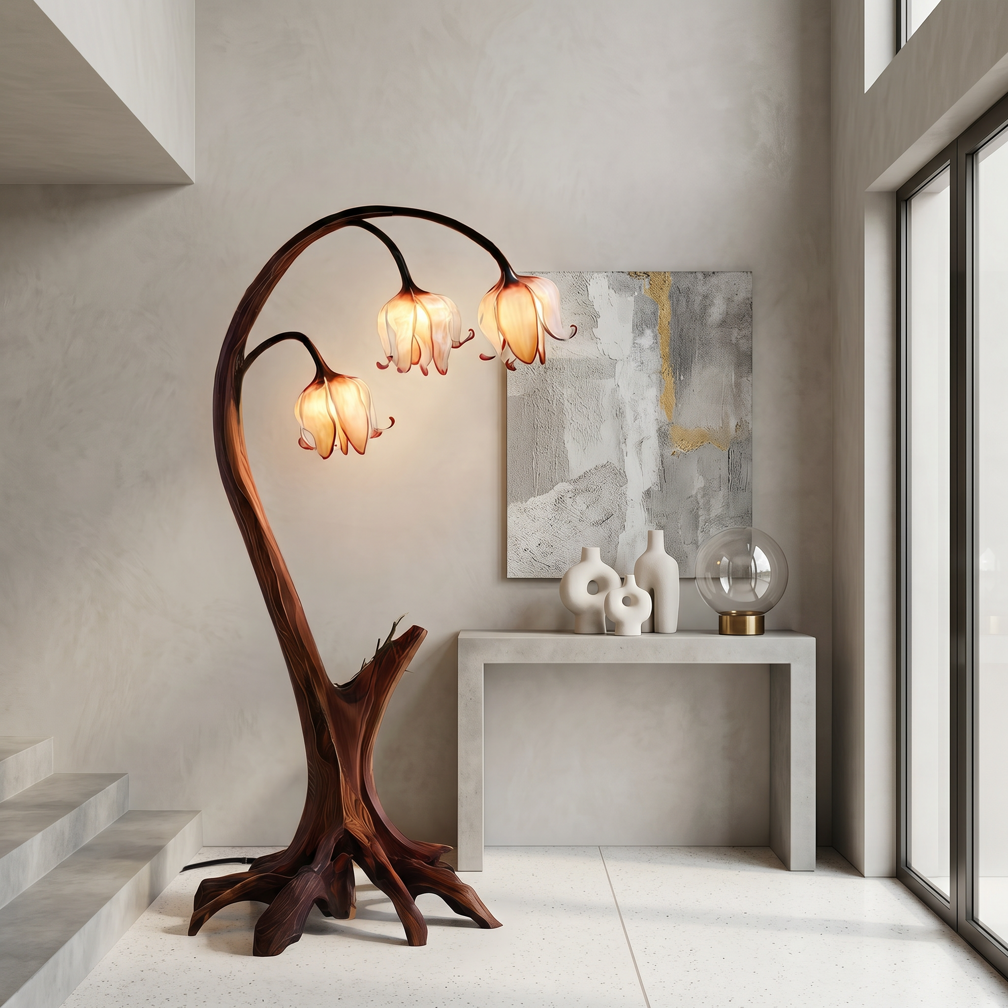 Rustic Floor Lamp With Blooming Bell Flower Design For Bedroom And Living Room