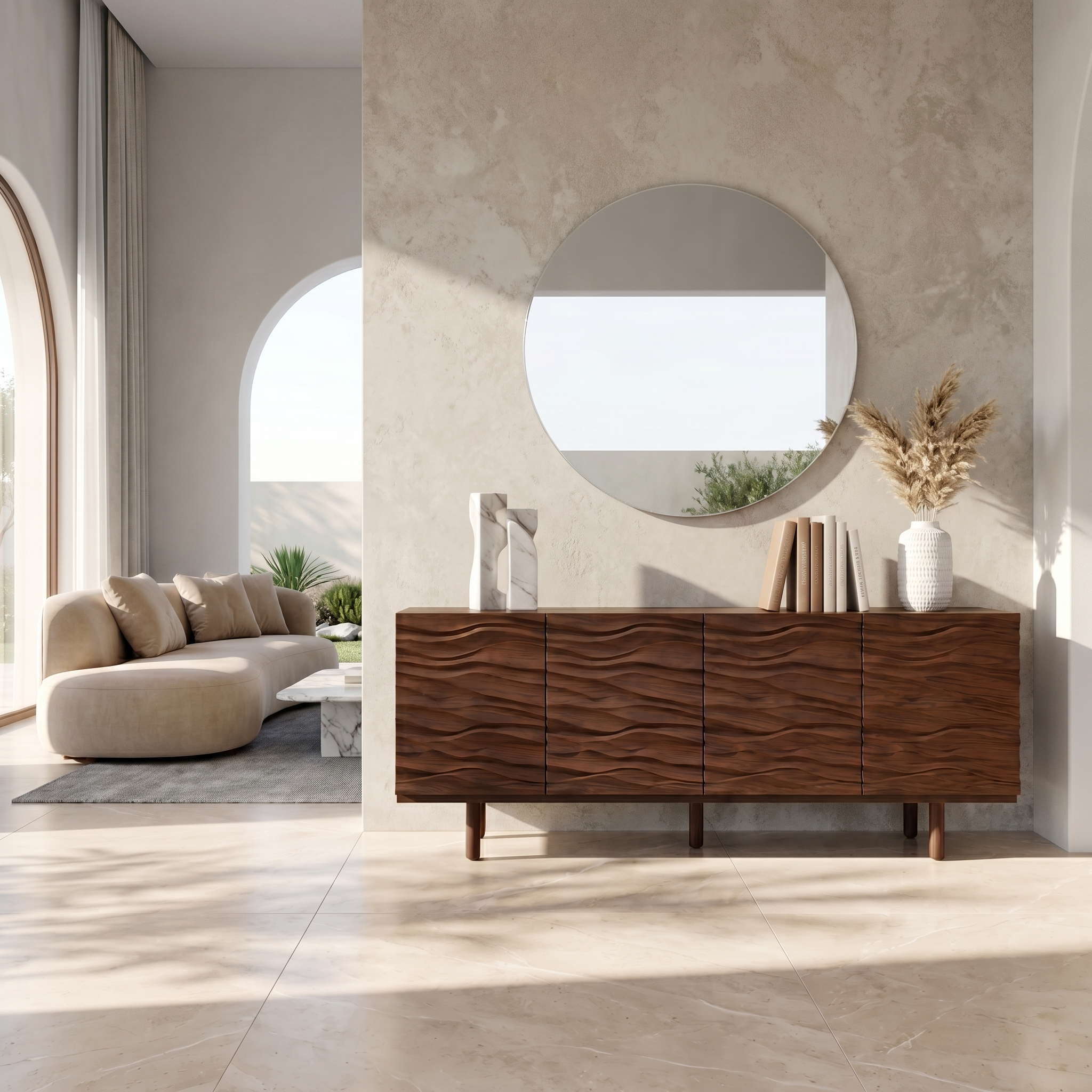 Modern Minimalist Sideboard With Textured Wood Doors For Living Room