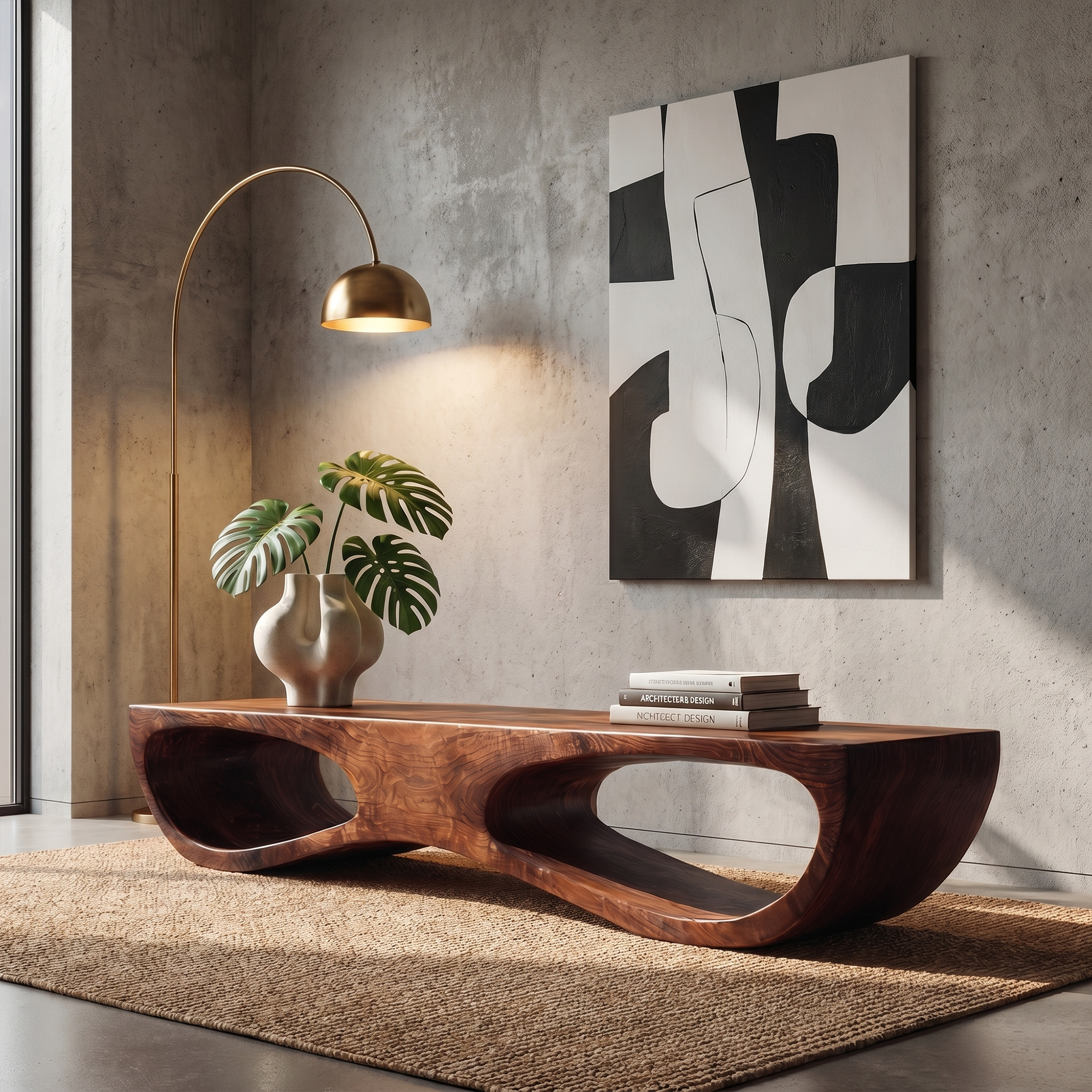 Sculptural Organic Wooden Bench For Entryway Hallway And Living Room