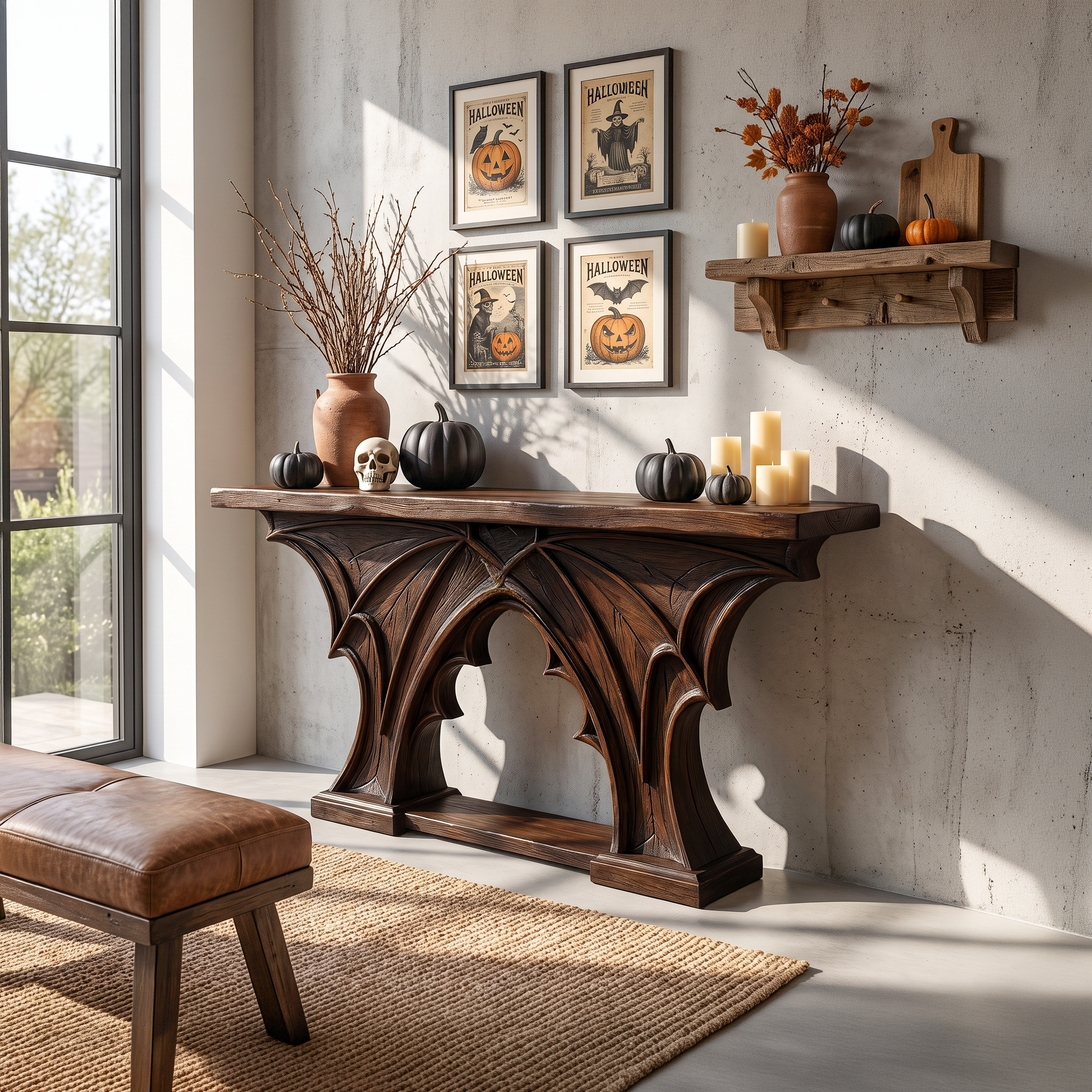 Rustic Console Table Handcrafted Live Edge Design For Hallway