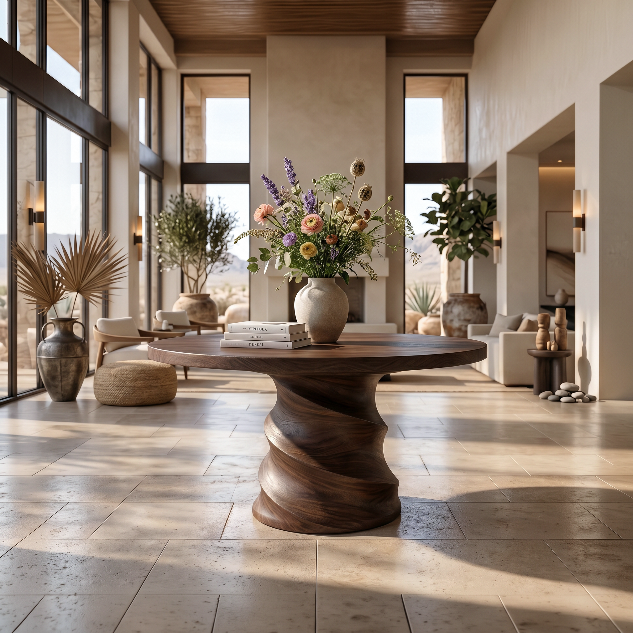 Organic Foyer Table With Sculptural Spiral Design For Foyer And Entryway