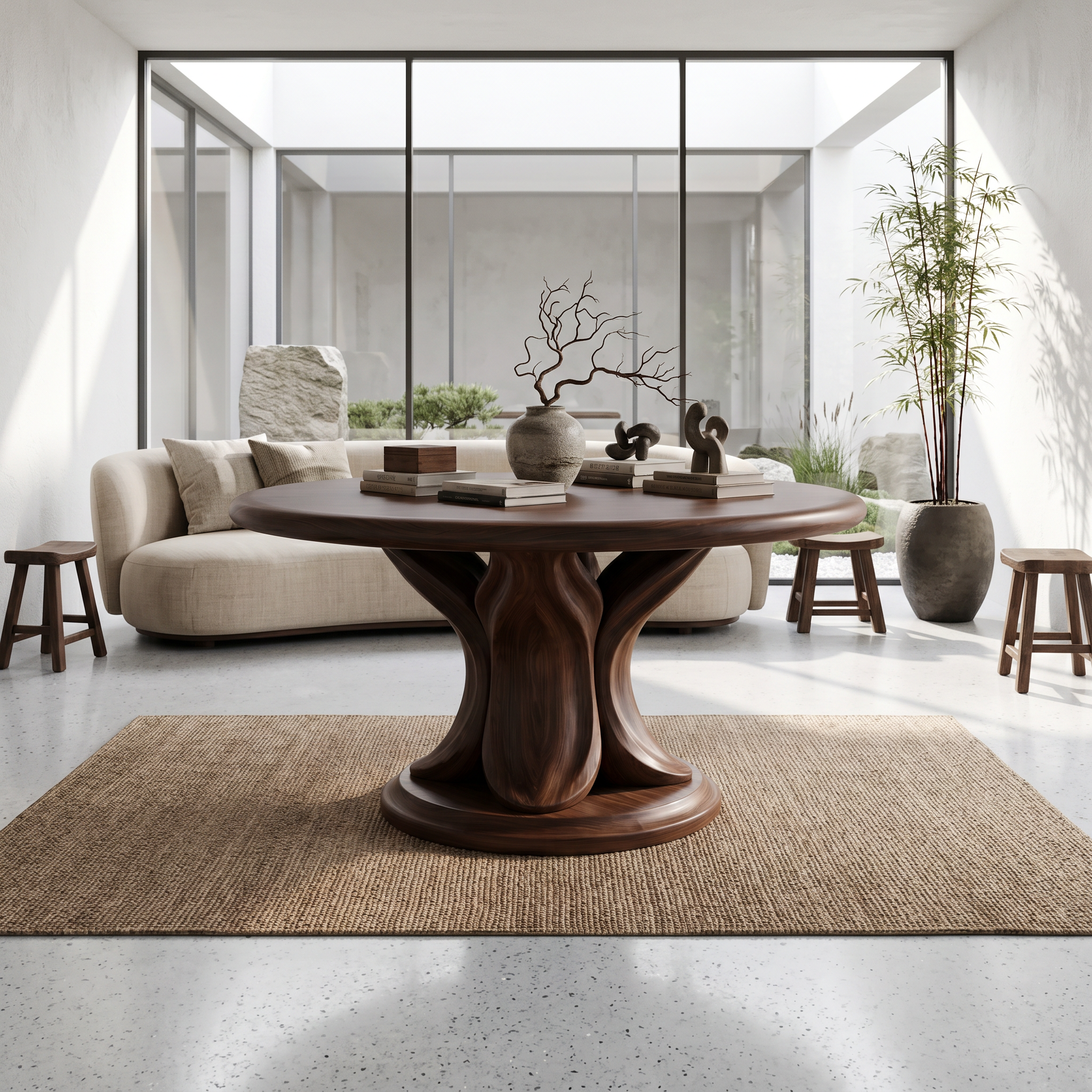 Modern Round Console Table With Twisted Architectural Form For Entryway And Living Room