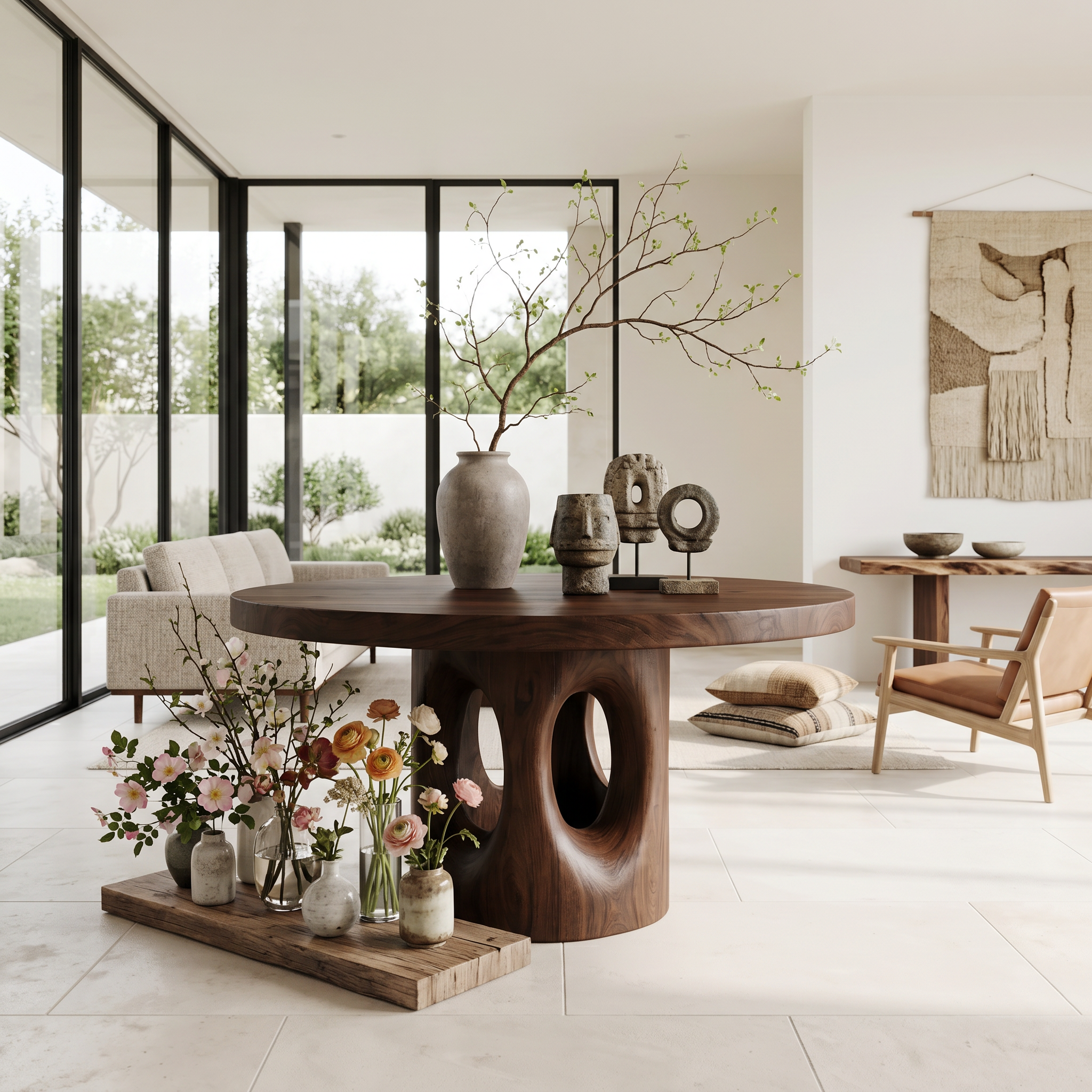 Rustic Foyer Center Table With Tree Stump Inspired Design For Entryway And Foyer