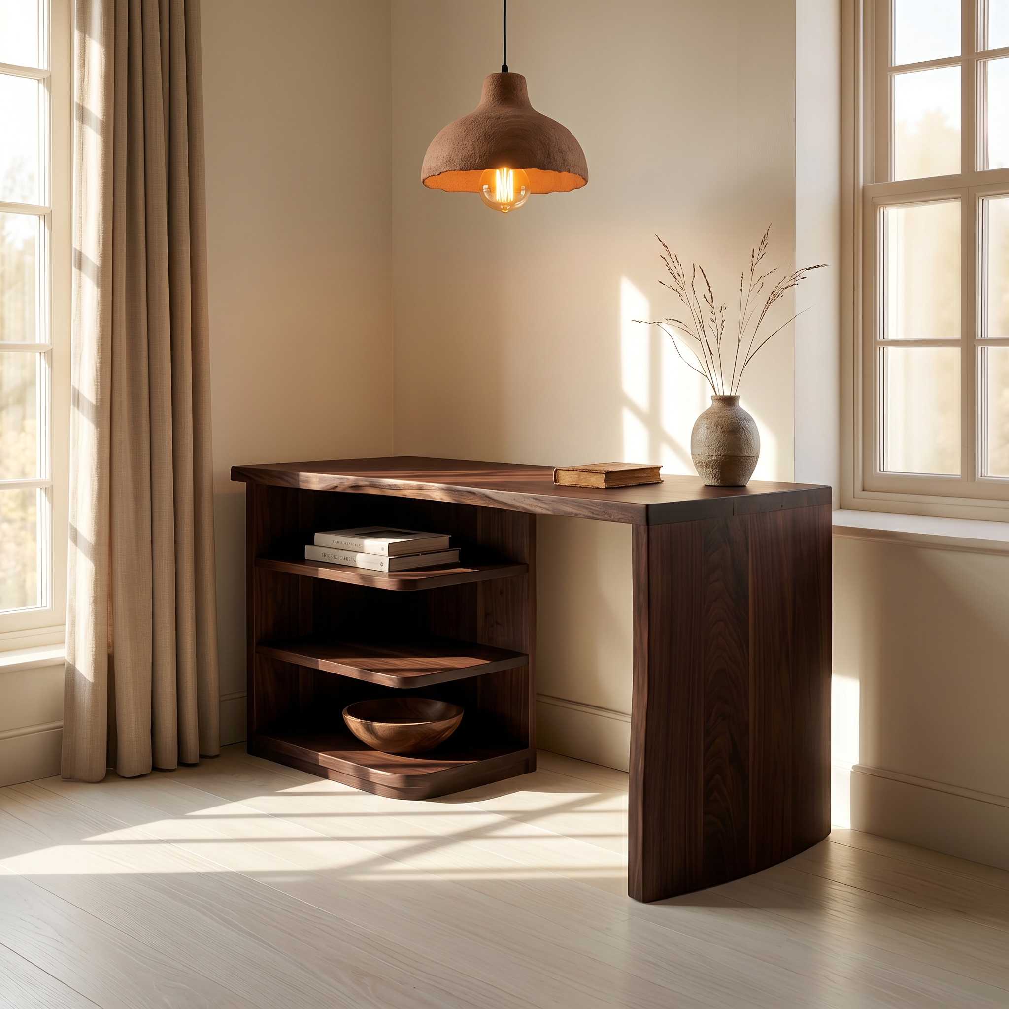 Scandinavian Desk With Built In Storage Shelves For Home Office And Workspace